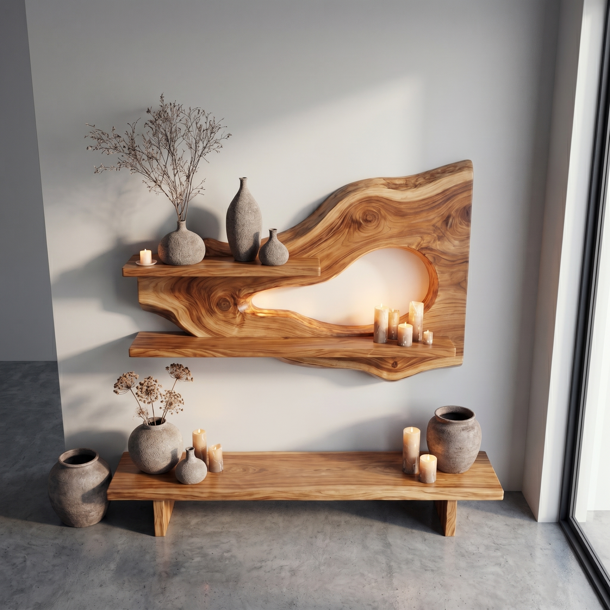 Modern Organic Floating Wall Shelf For Living Room And Entryway SINLHAFL528