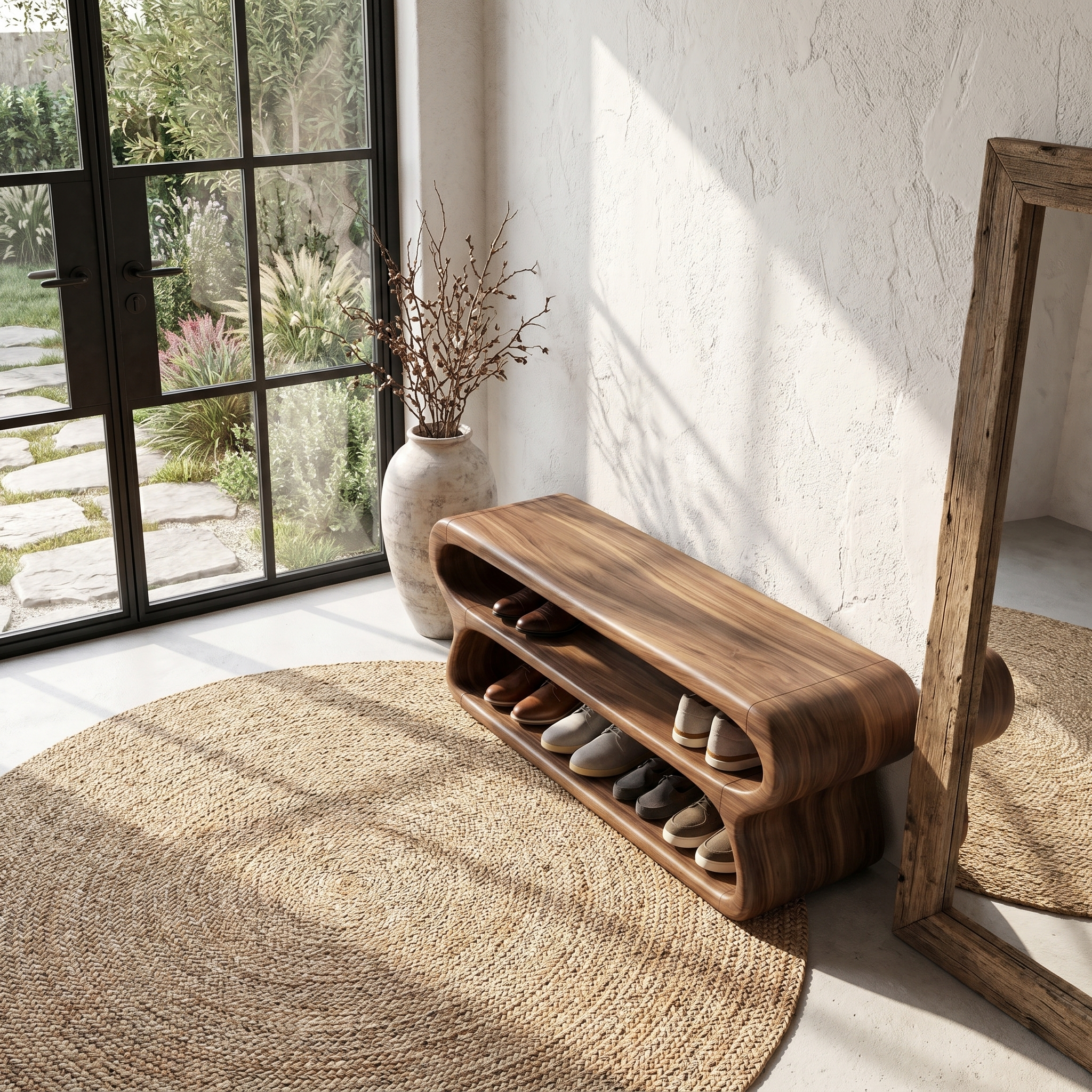 Contemporary Shoe Bench With Open Storage Compartments For Hallway SINLHASB092