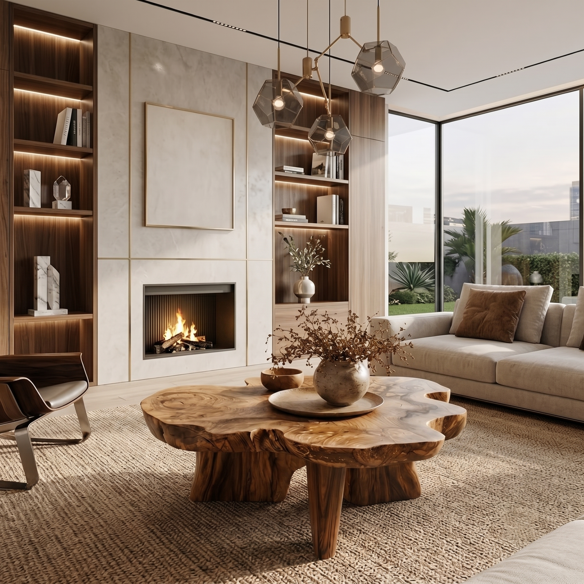 Organic Coffee Table Sculptural Wood Base For Living Room SINLHACF395