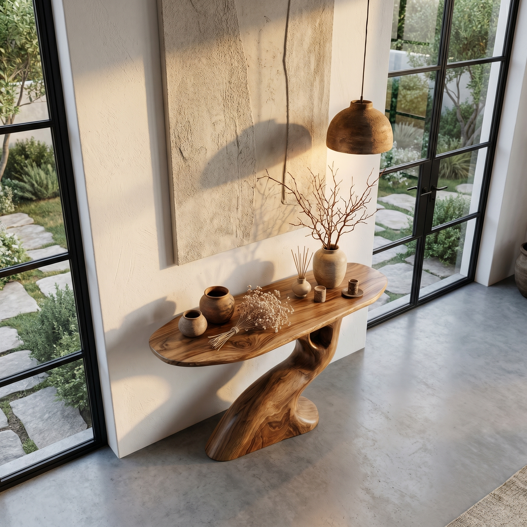 Tree Inspired Console Table With Sculptural Wood Structure For Hallway SINLHACS623