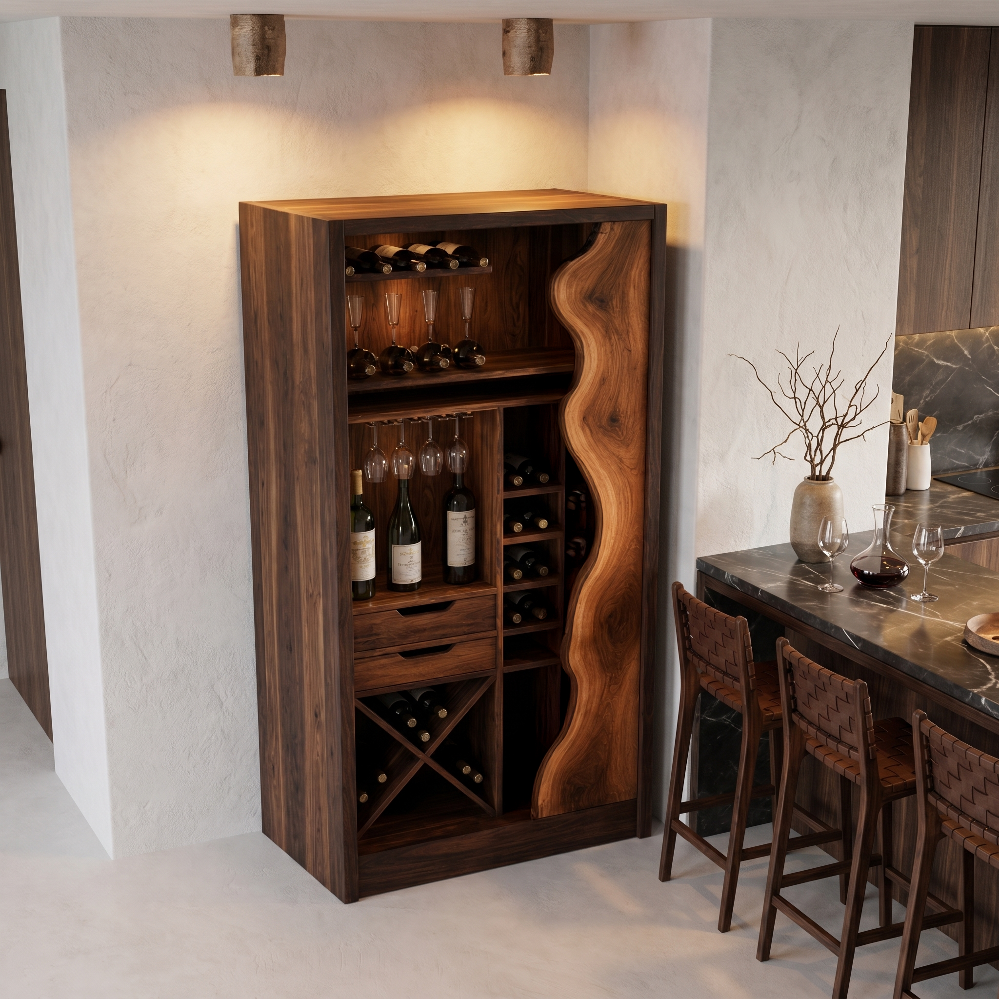 Farmhouse Wine Cabinet With Built In Bottle Storage And Display Niches SINLHAWR036