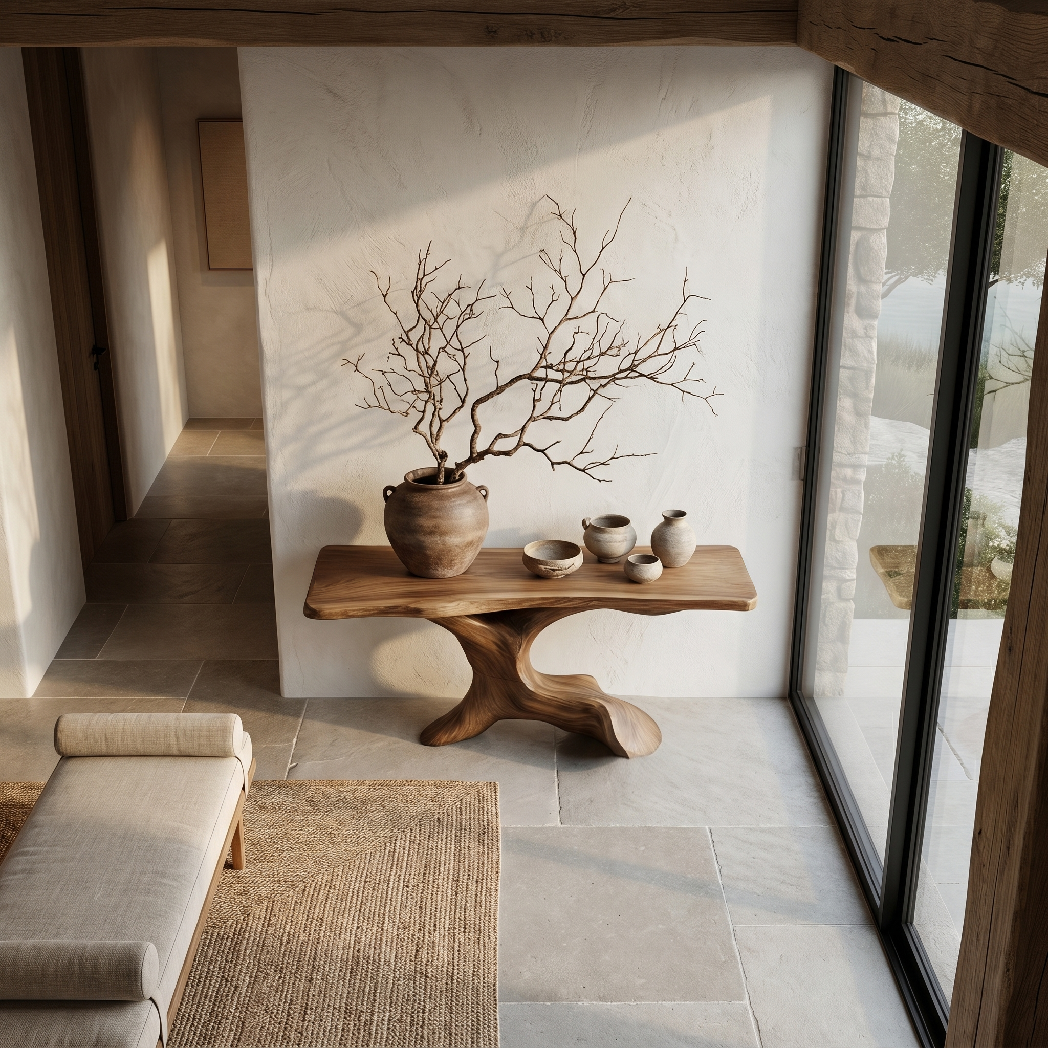 Rustic Console Table With Handcrafted Tree Root Base For Entryway And Living Room SINLHACS624