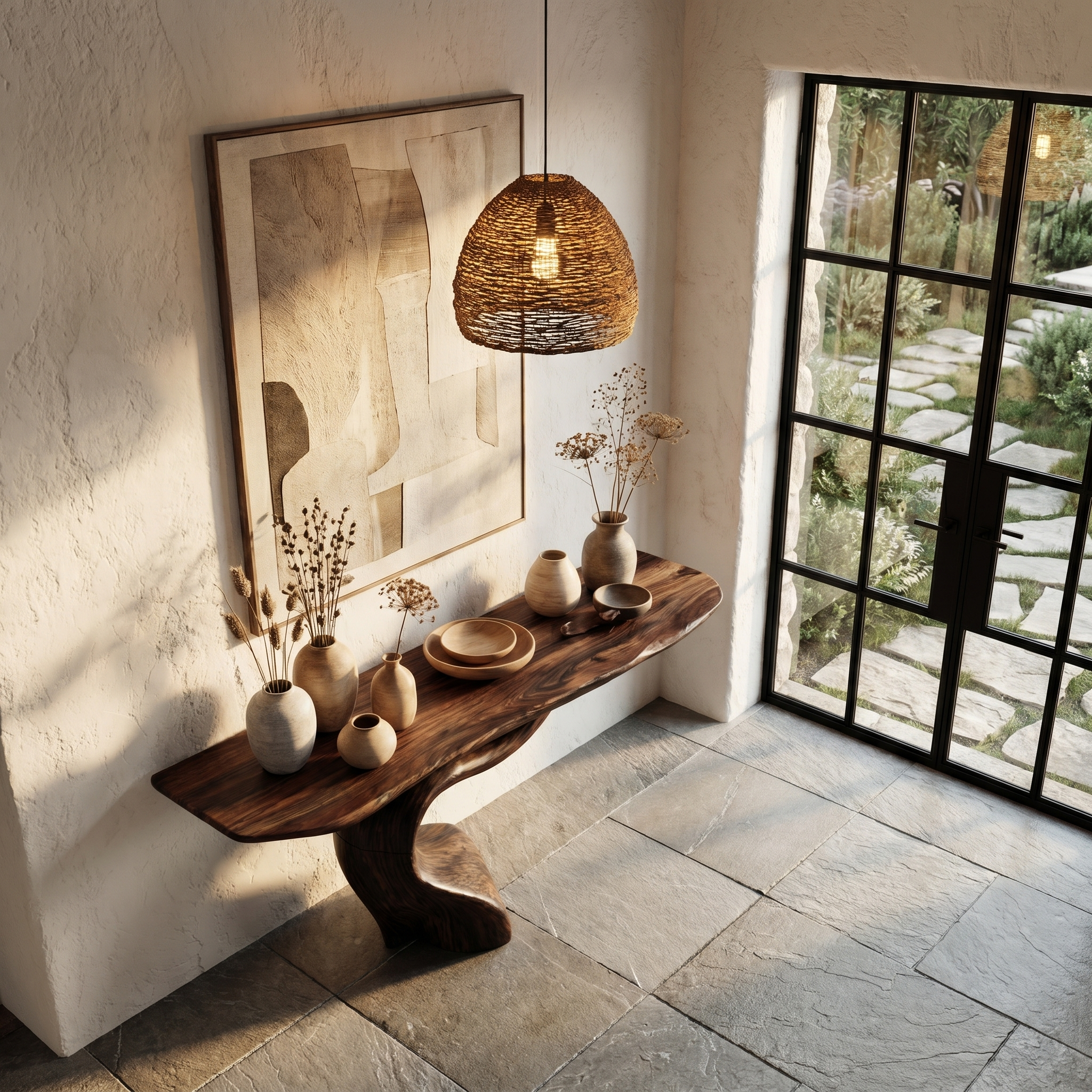 Organic Modern Console Table With Artistic Tree Root Base For Entryway SINLHACS626