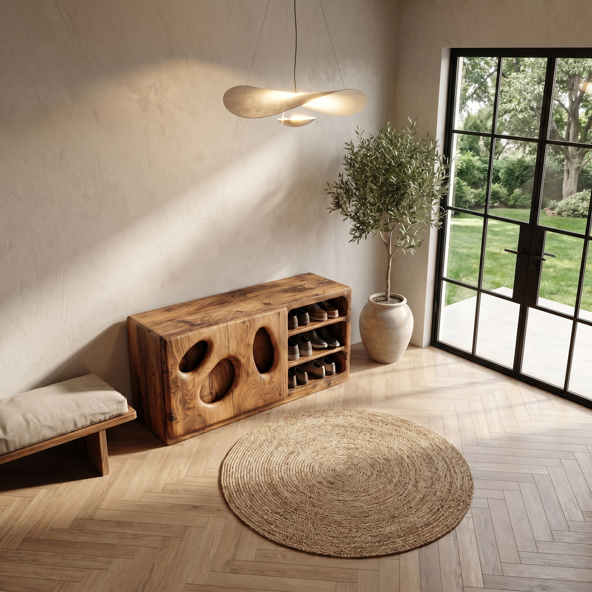 Organic Modern Shoe Cabinet Artistic Storage Design For Hallway SINLHASB098
