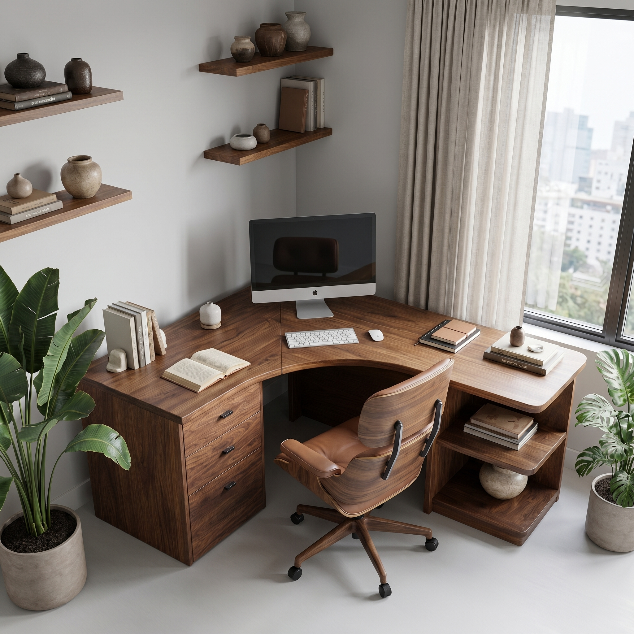 Modern Corner Desk With Built In Drawer Storage And Open Shelves For Home Office And Workspace SINLHADK123