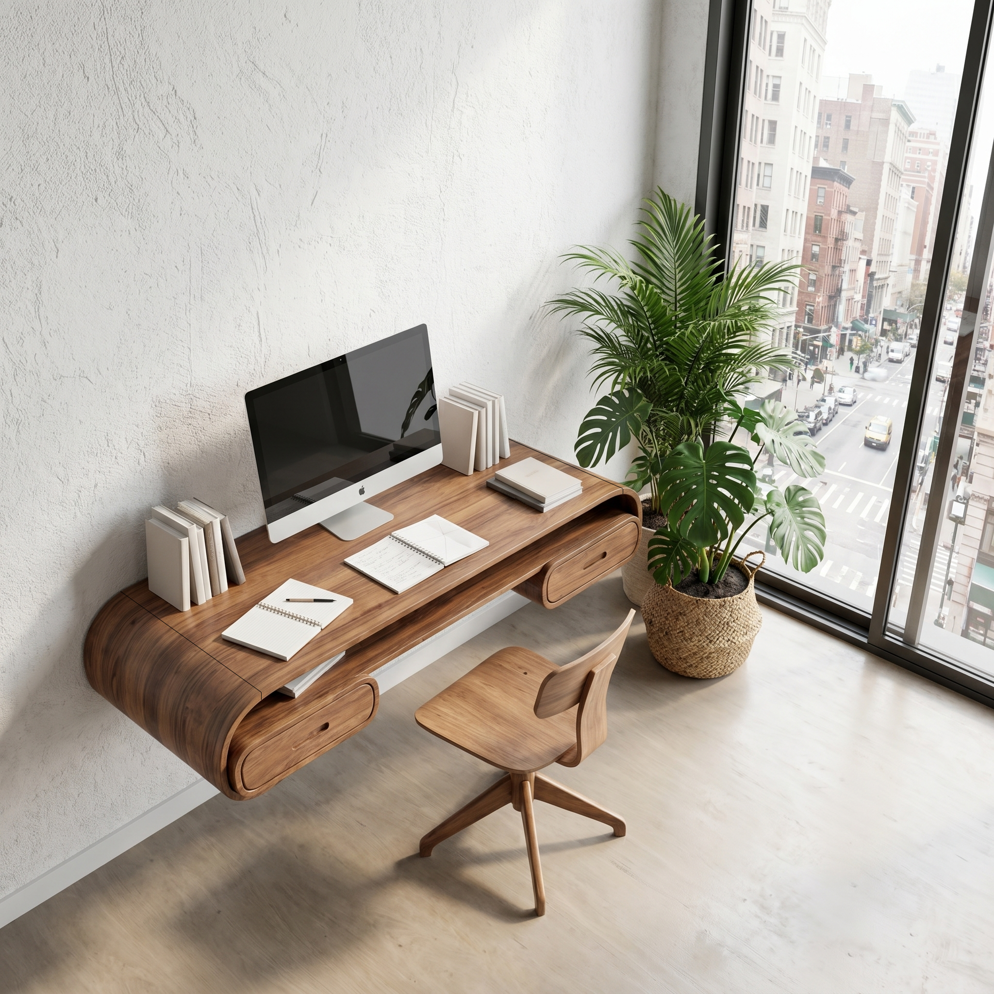 Minimalist Wall Mounted Desk With Built In Drawers For Home Office SINLHADK125