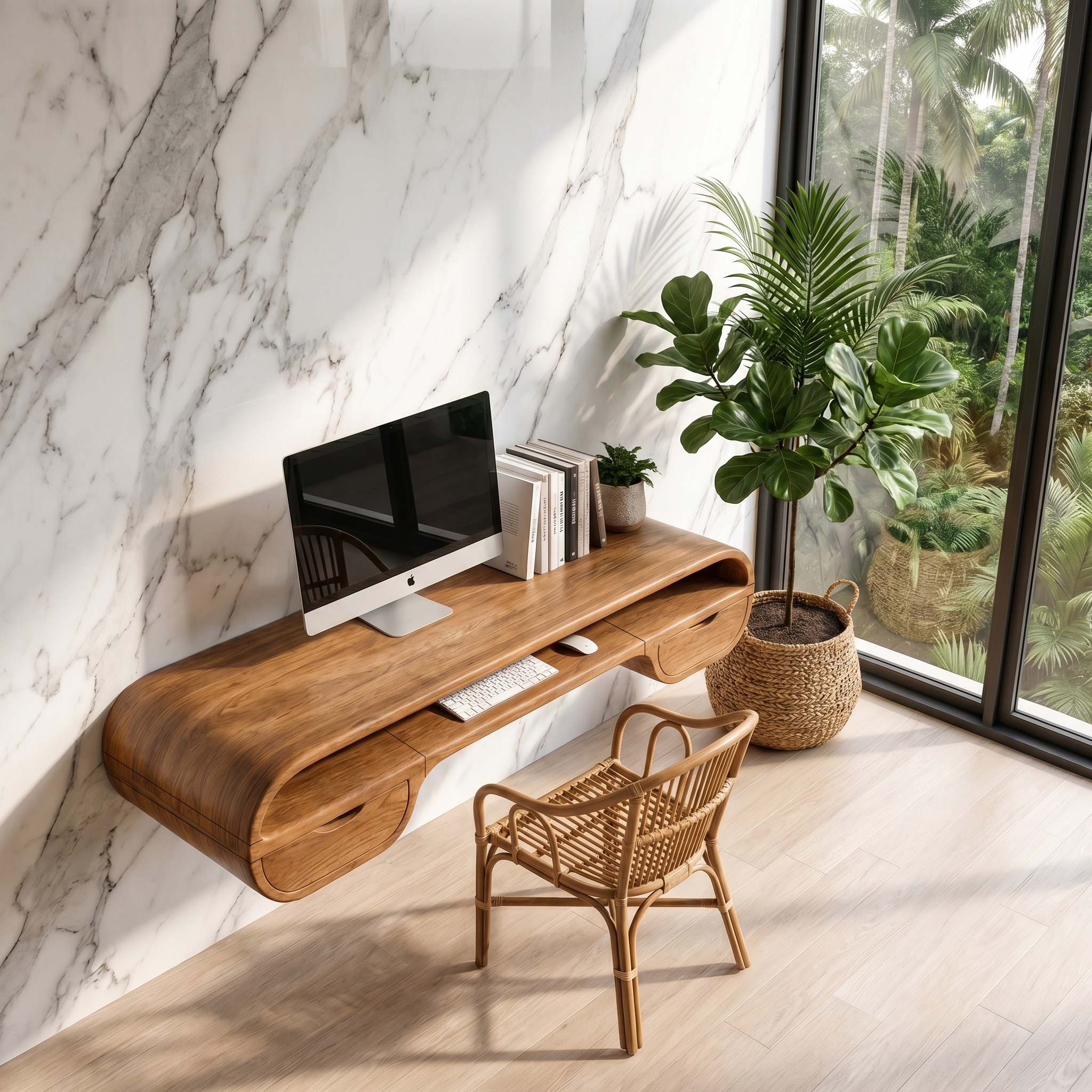 Contemporary Floating Desk With Integrated Drawer Storage For Workspace SINLHADK126