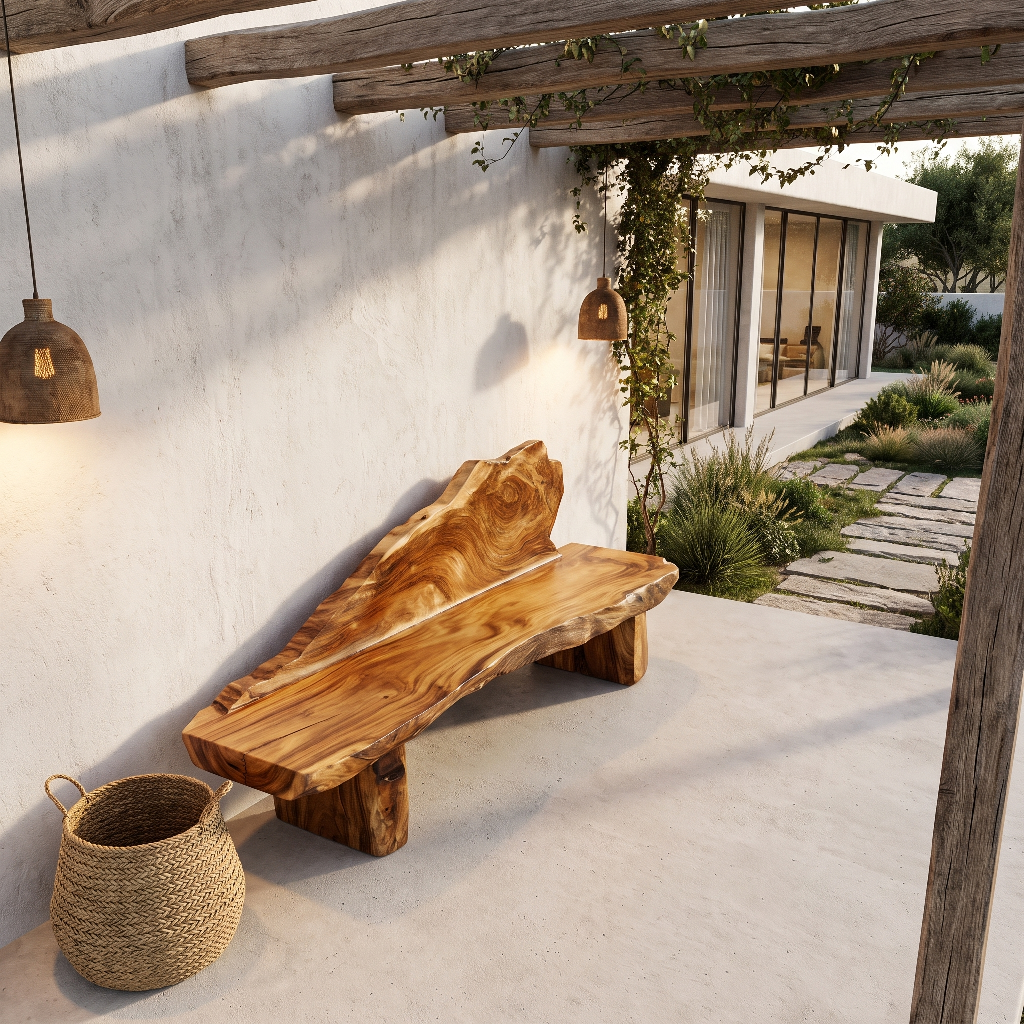 Rustic Hallway Bench With Natural Live Edge For Hallway And Foyer SINLHABEN139