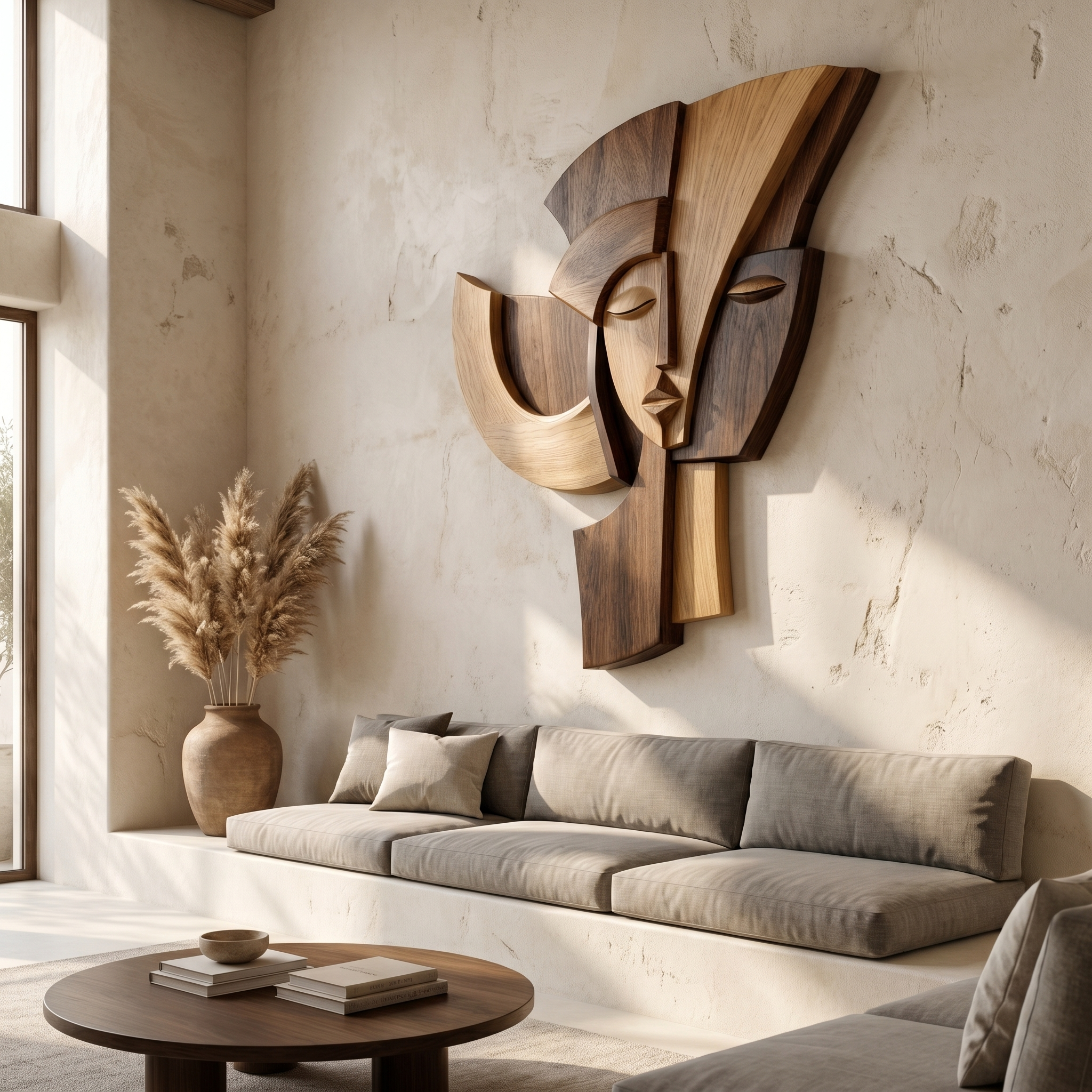 Abstract Wooden Face Wall Decor Panel For Living Room SINLHAWD069