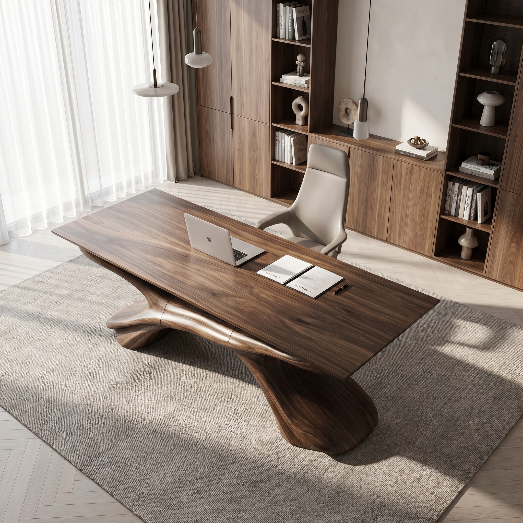 Modern Executive Desk Sculptural Design For Home Office Workspace SINLHADK143
