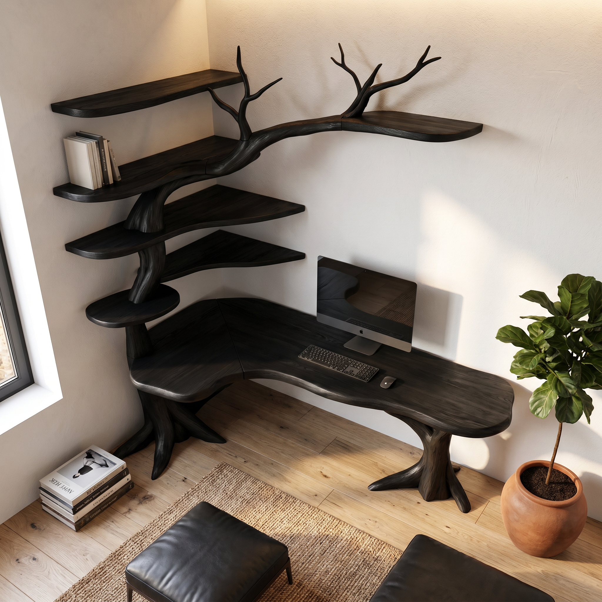 Sculptural Tree Desk With Handcrafted Solid Wood Design For Home Office SINLHADK131