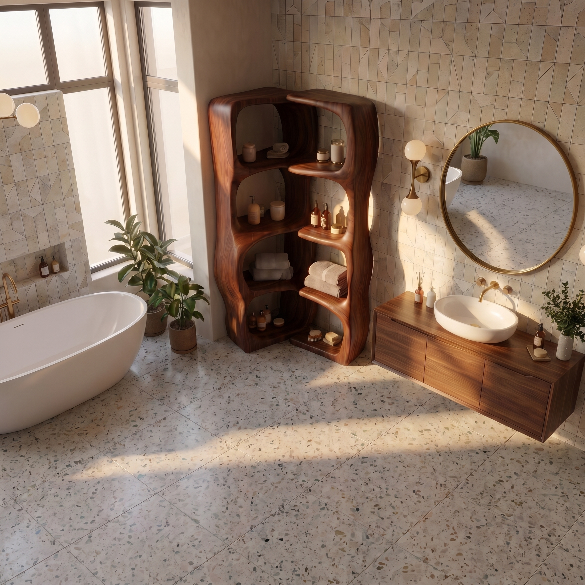 Sculptural Bathroom Cabinet With Freeform Curved Shelves For Bathroom SINLSABCT029