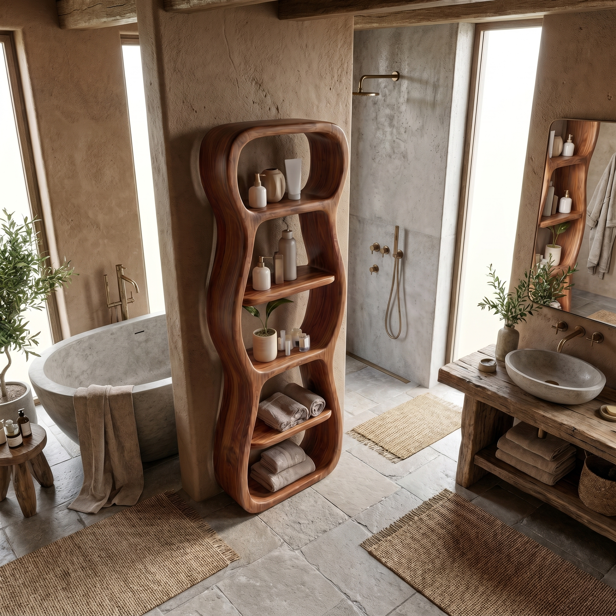 Contemporary Bathroom Storage Cabinet With Unique Sculptural Shape For Bathroom SINLSABCT033