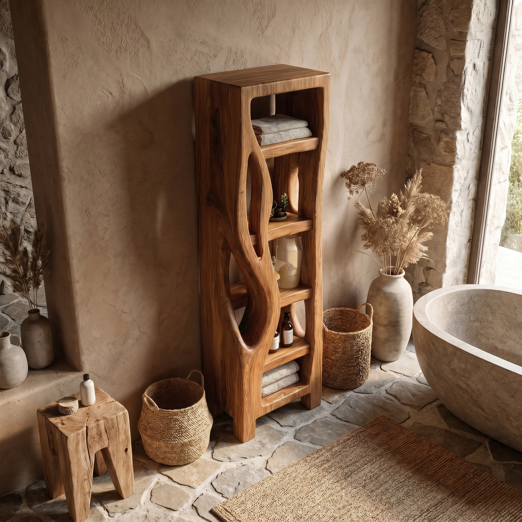 Rustic Bathroom Cabinet With Organic Branch Design For Bathroom SINLSABCT034