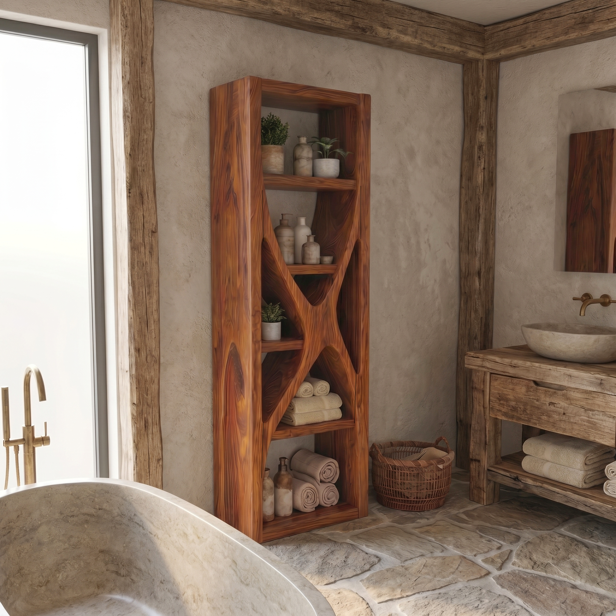 Rustic Bathroom Cabinet With Natural Branch Structure For Bathroom SINLSABCT035