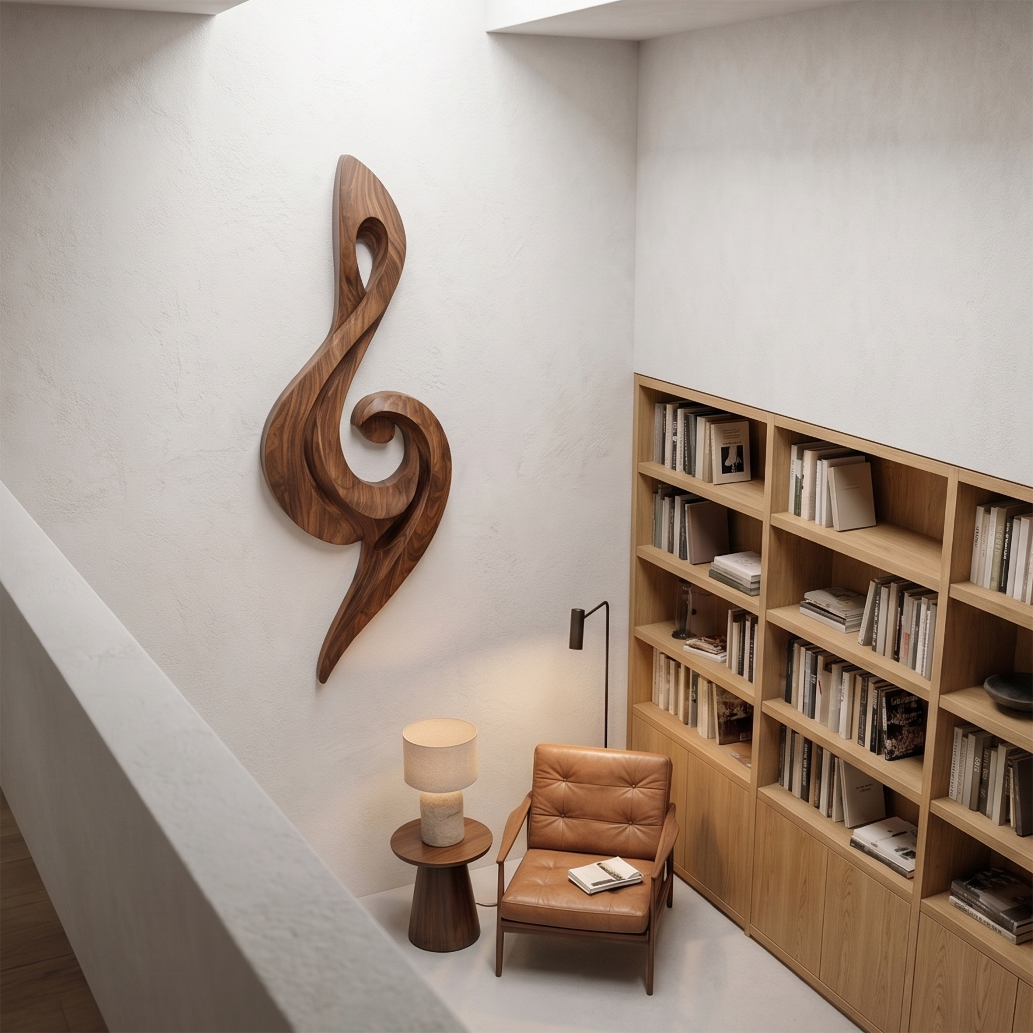 Sculptural Treble Clef Wooden Wall Decor For Living Room SINLSAWD078