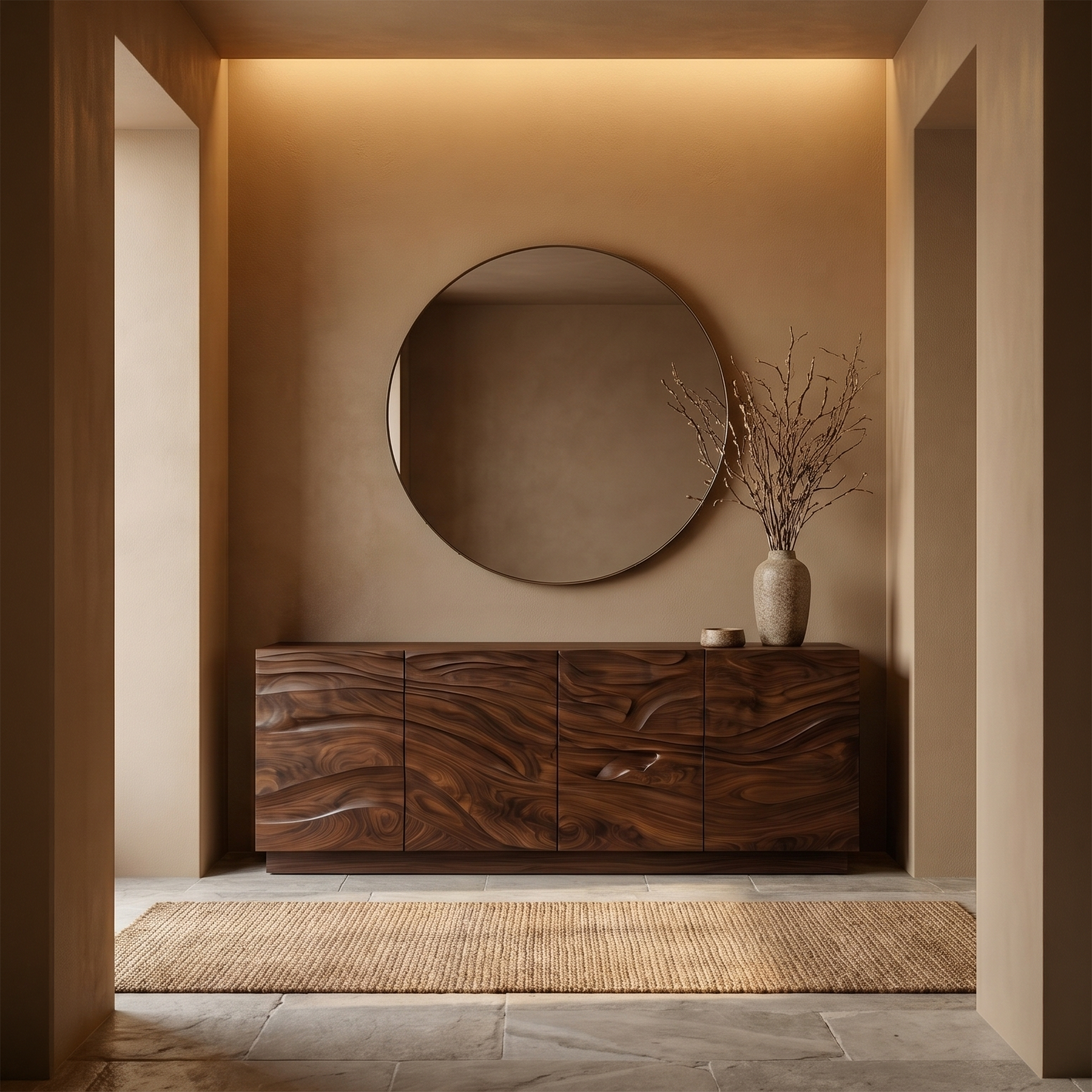 Organic Sideboard With Sculptural Wave Carved Wood Front For Living Room SINLSASC522