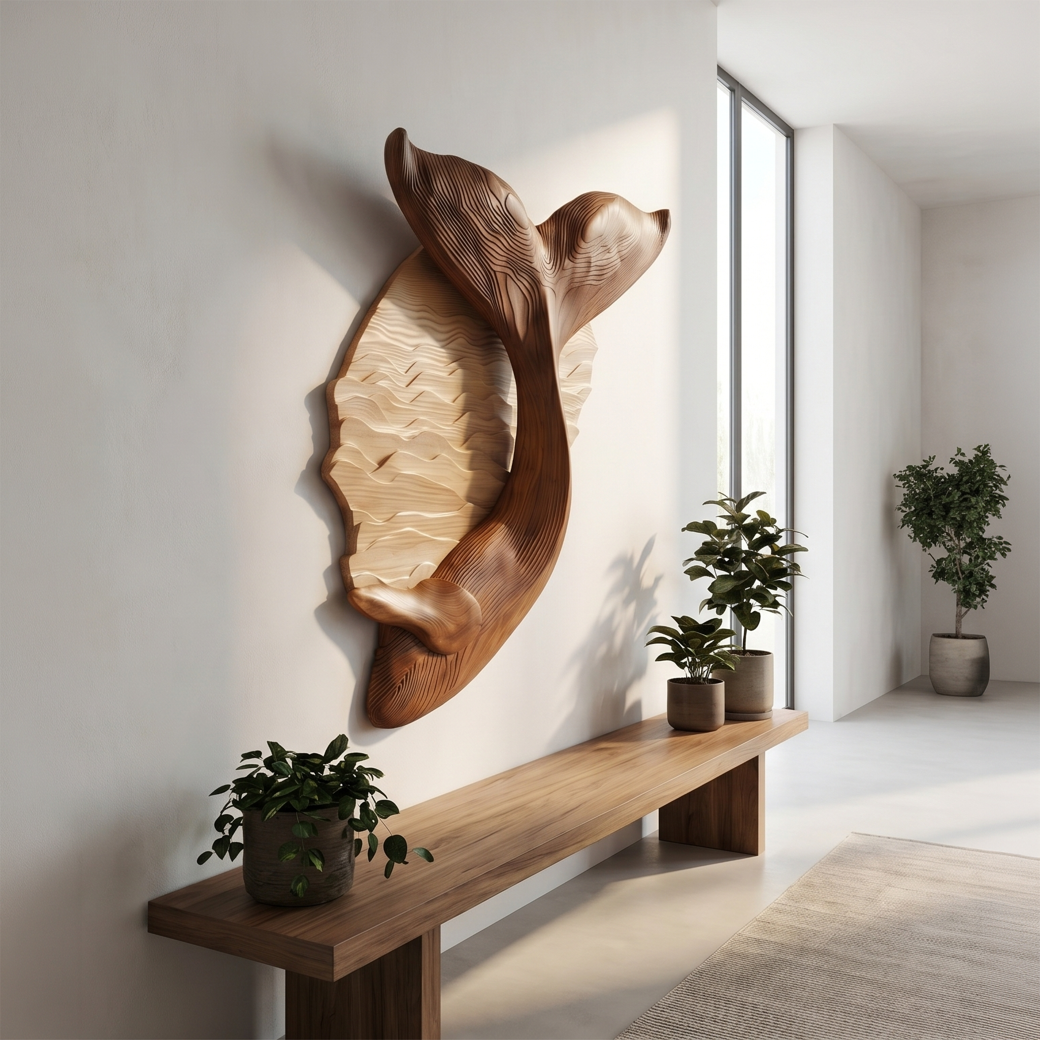 Organic Whale Tail Wooden Wall Art For Bedroom And Living Room SINLSAWD087