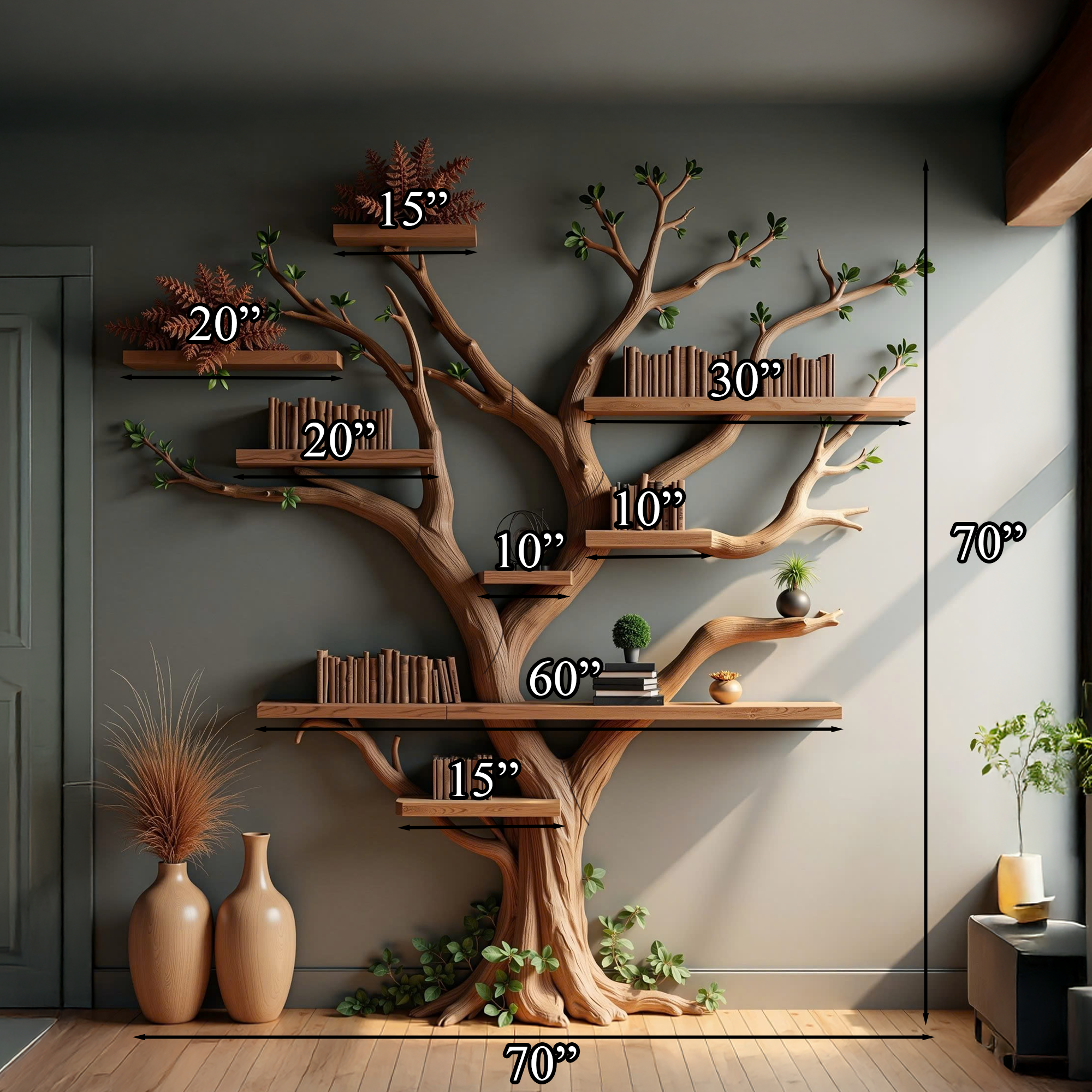 Live Edge Bookshelf Rustic Modern Shelf Decor Home SINLTB125