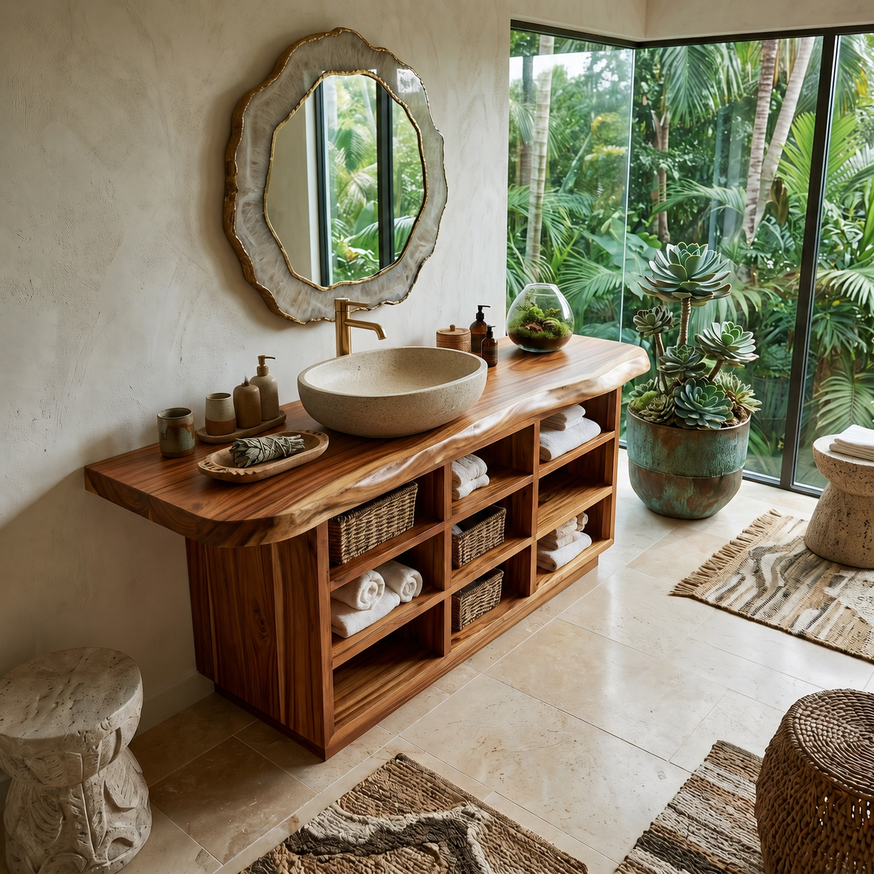 Japandi Wood Washstand Vanity For Zen Bathroom SILDTTRBRV164