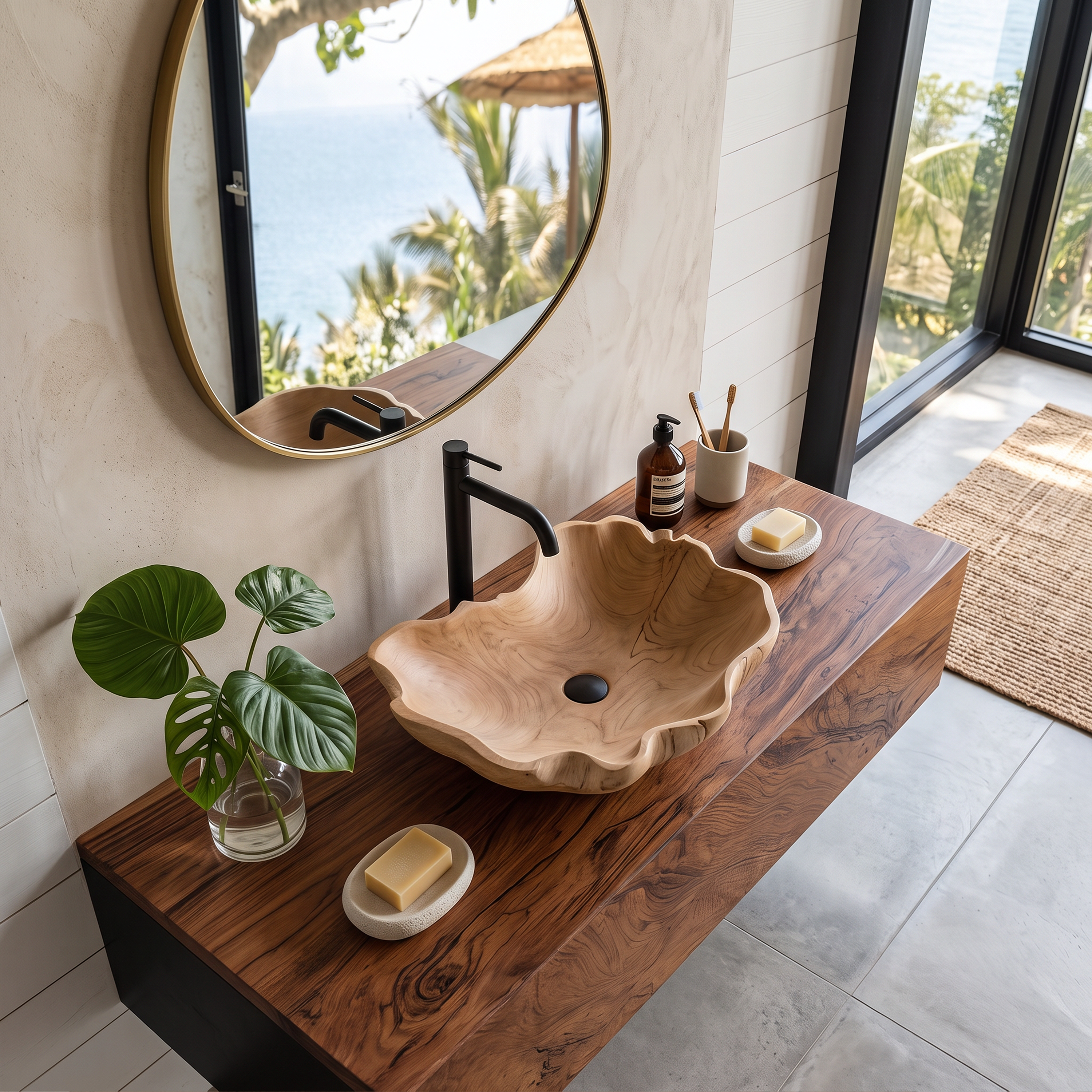Rustic Solid Wood Sink For Bathroom SILDTTRVS019