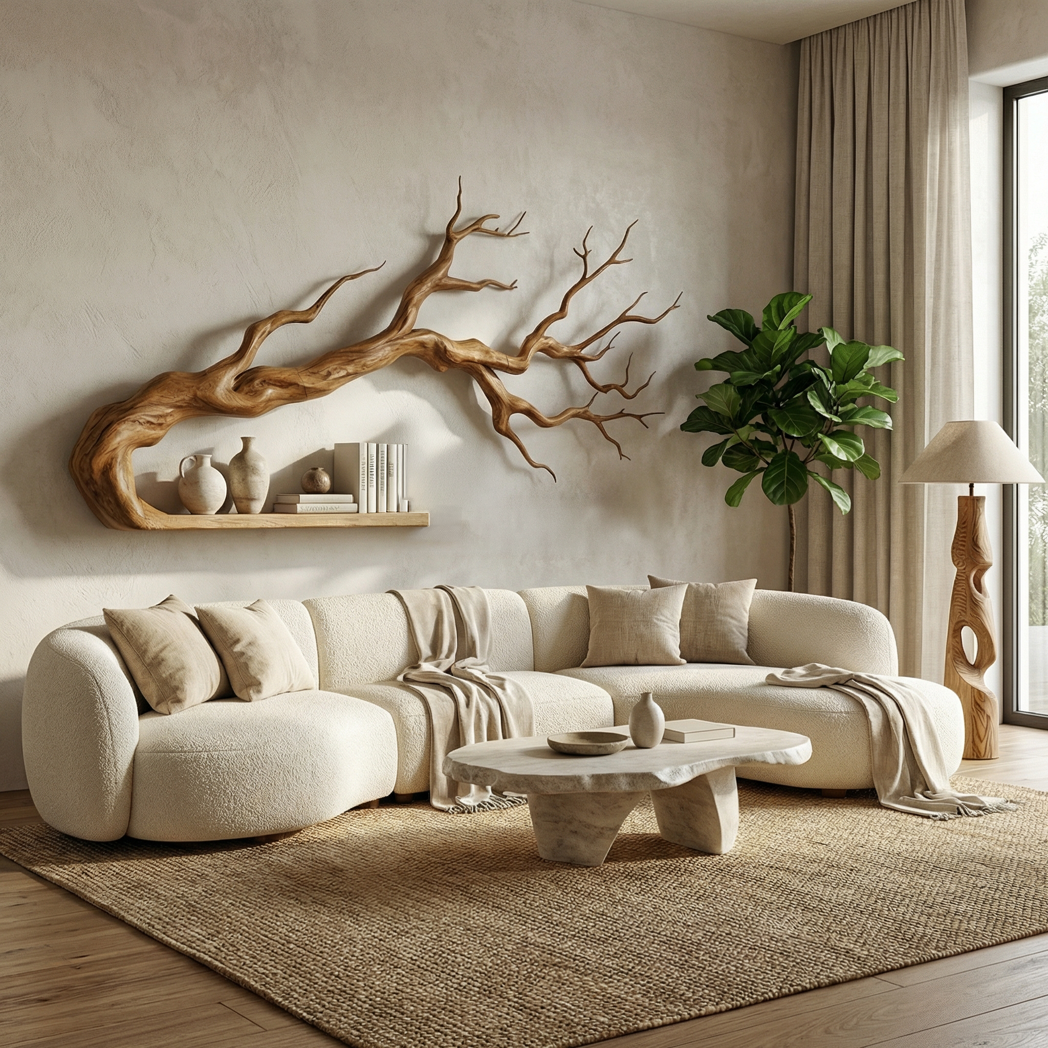 Rustic Tree Inspired Floating Shelf For Bedroom And Lounge Space SINLSATB702