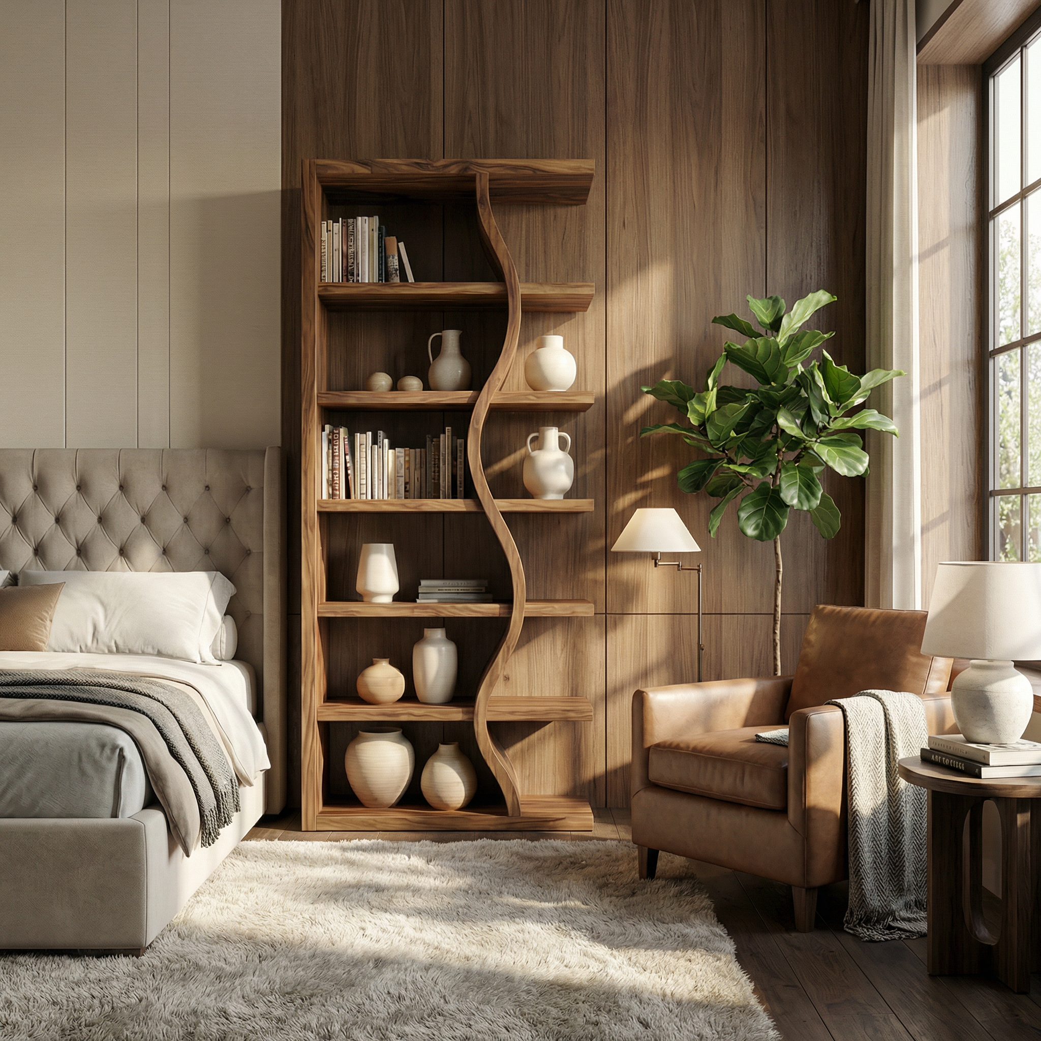 Rustic Wave Bookshelf For Living Room And Studio SINLSASC480