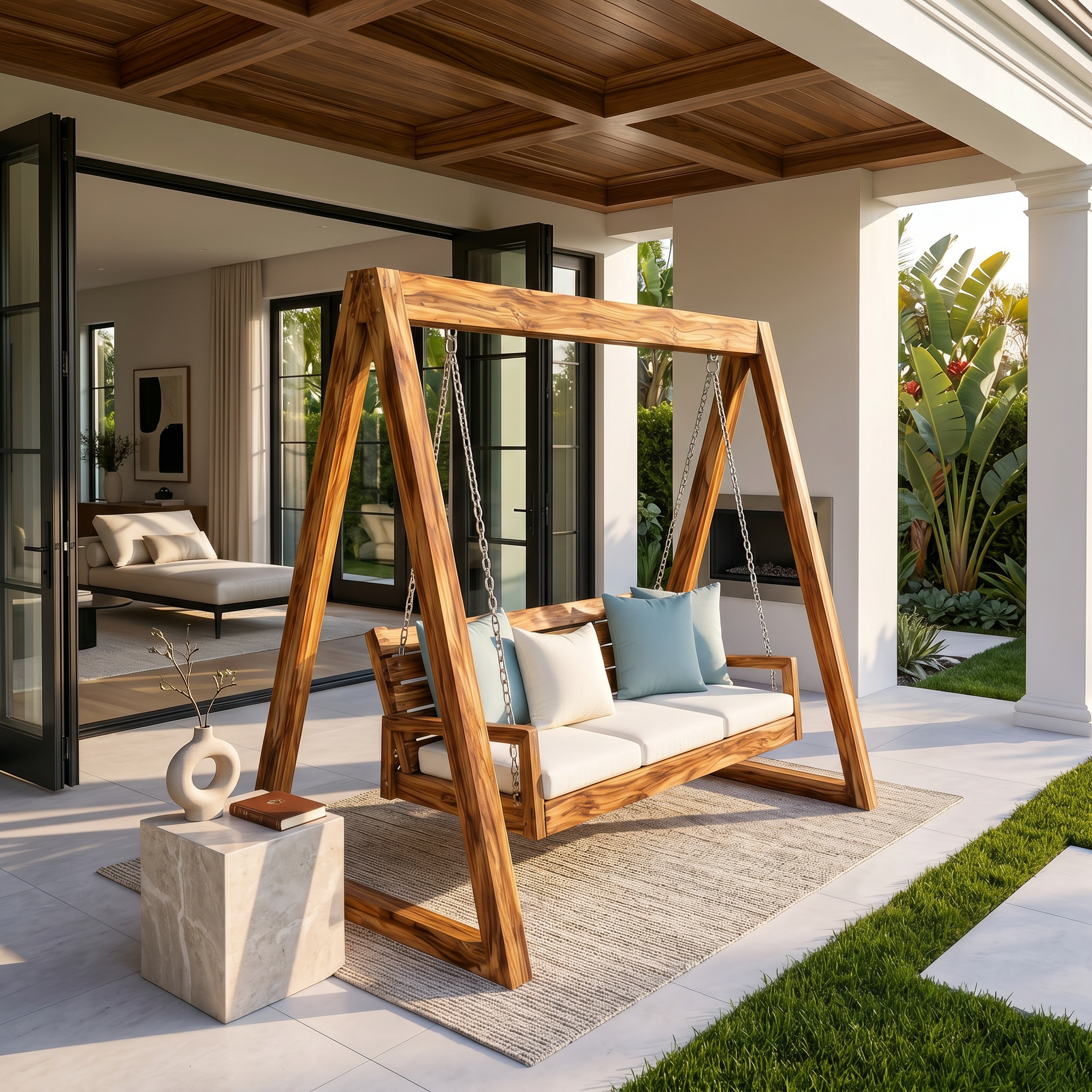 Tropical Wooden Garden Swing Backyard Lounge Seating SILDTTRSWI011