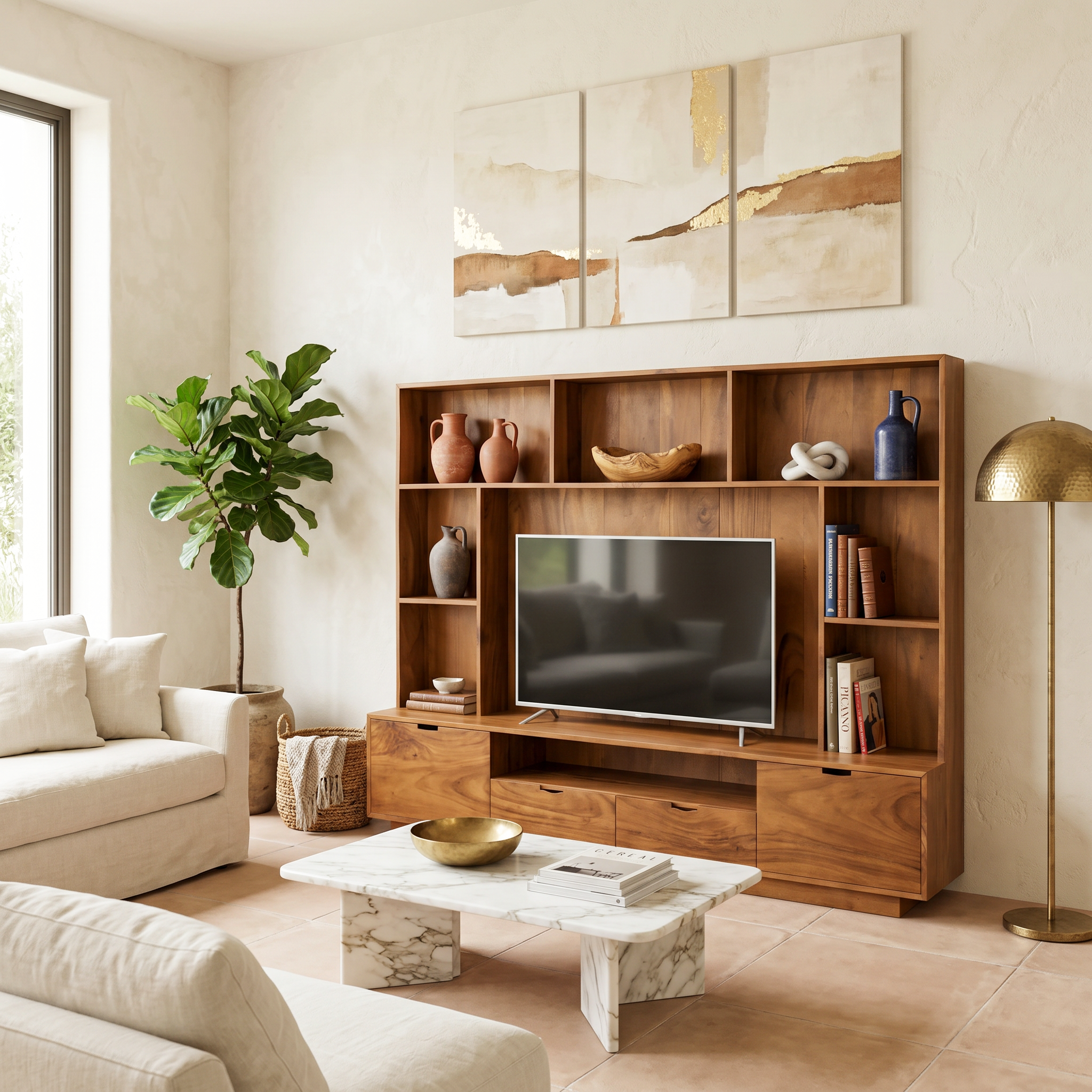 Modern TV Wall Unit With LED Shelves For Living Room SITHTTTVC013