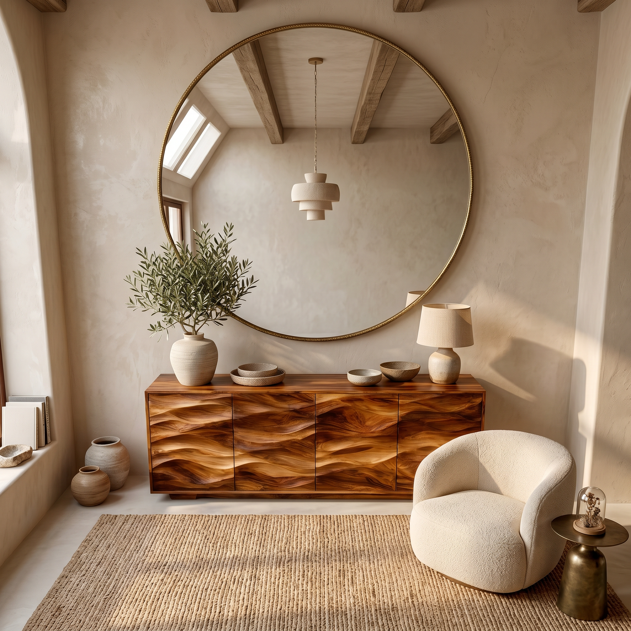 Minimalist Wooden Wave Carved Sideboard For Home RTTHTTSD051