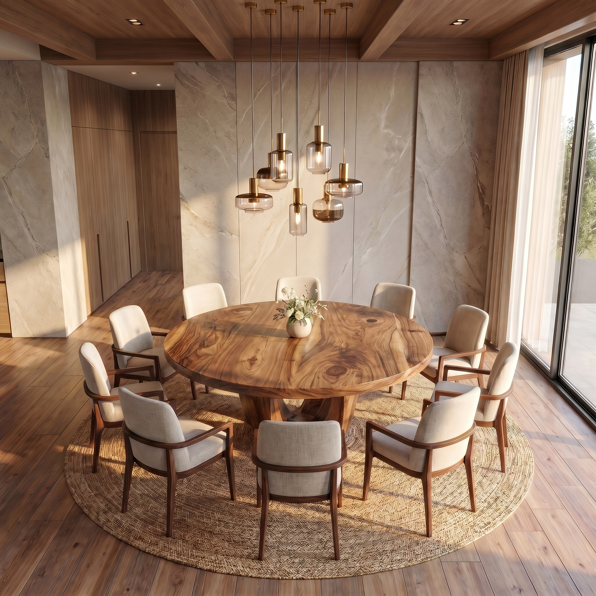 Modern Round Dining Table With Sculptural Wood Base For Dining Room SINLSADT180