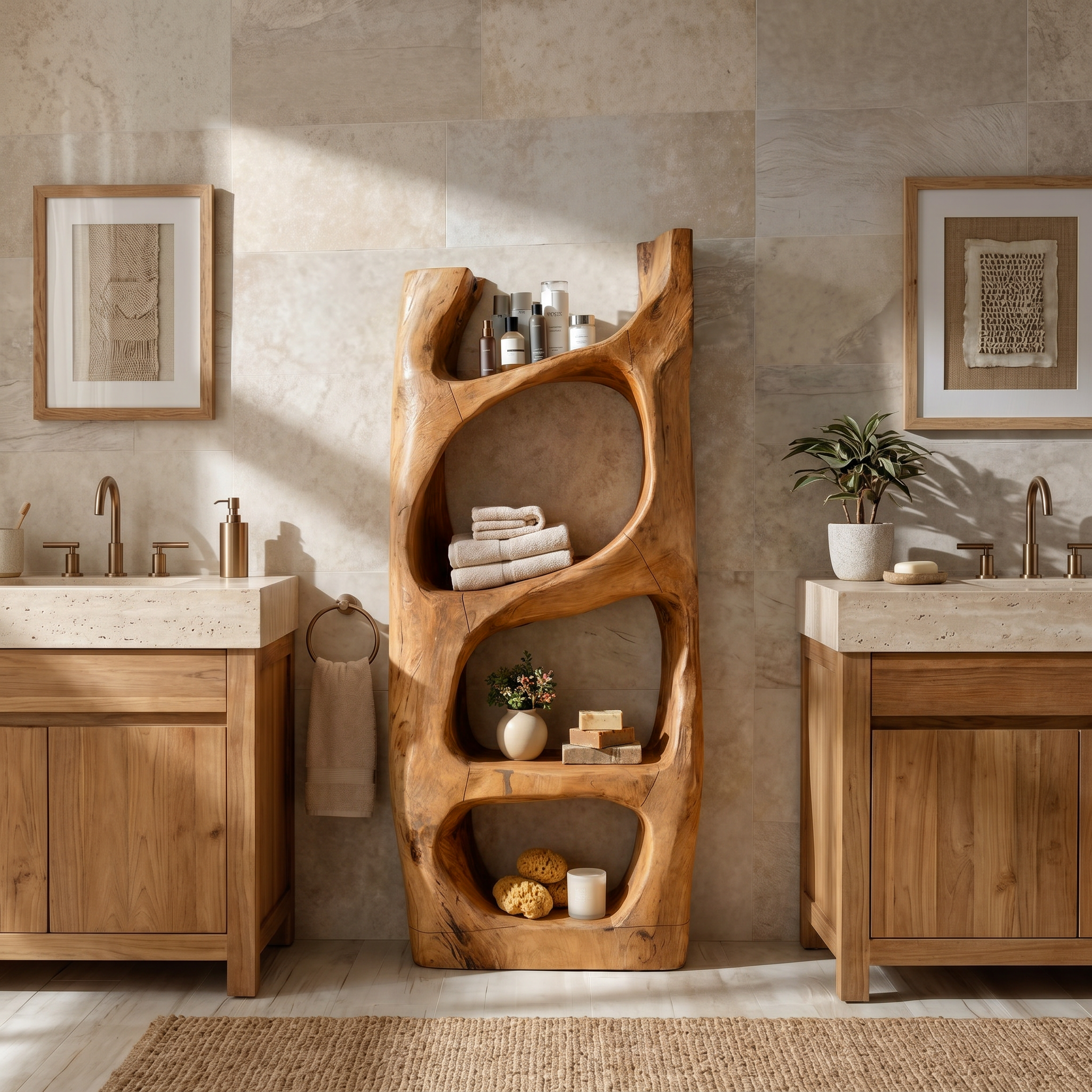Handcrafted Sculptural Bathroom Shelf For Towels Or Spa Storage SITHTTBAS002