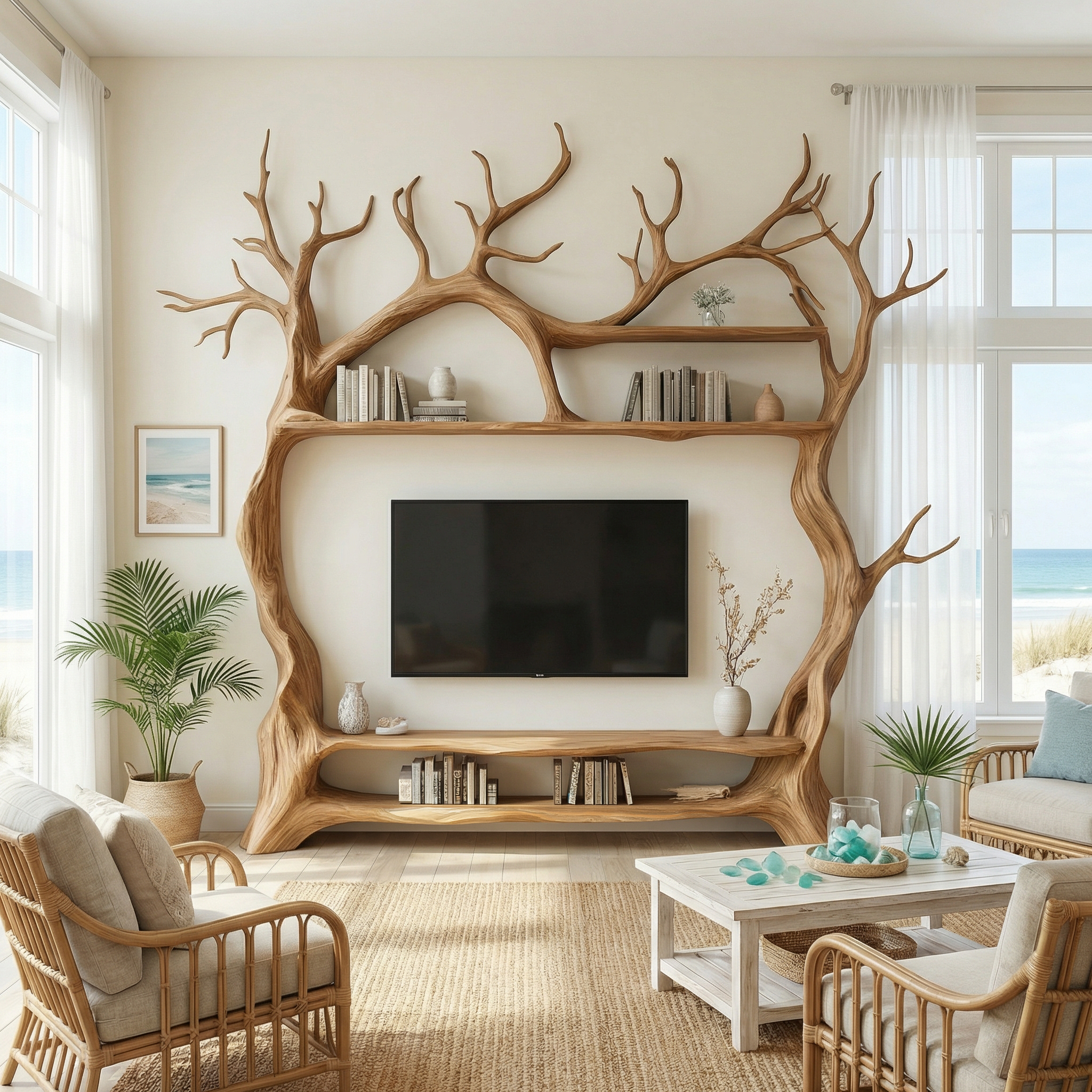Rustic Decorative Tree TV Stand For Living Room And Lounge Interior SINLSATB706