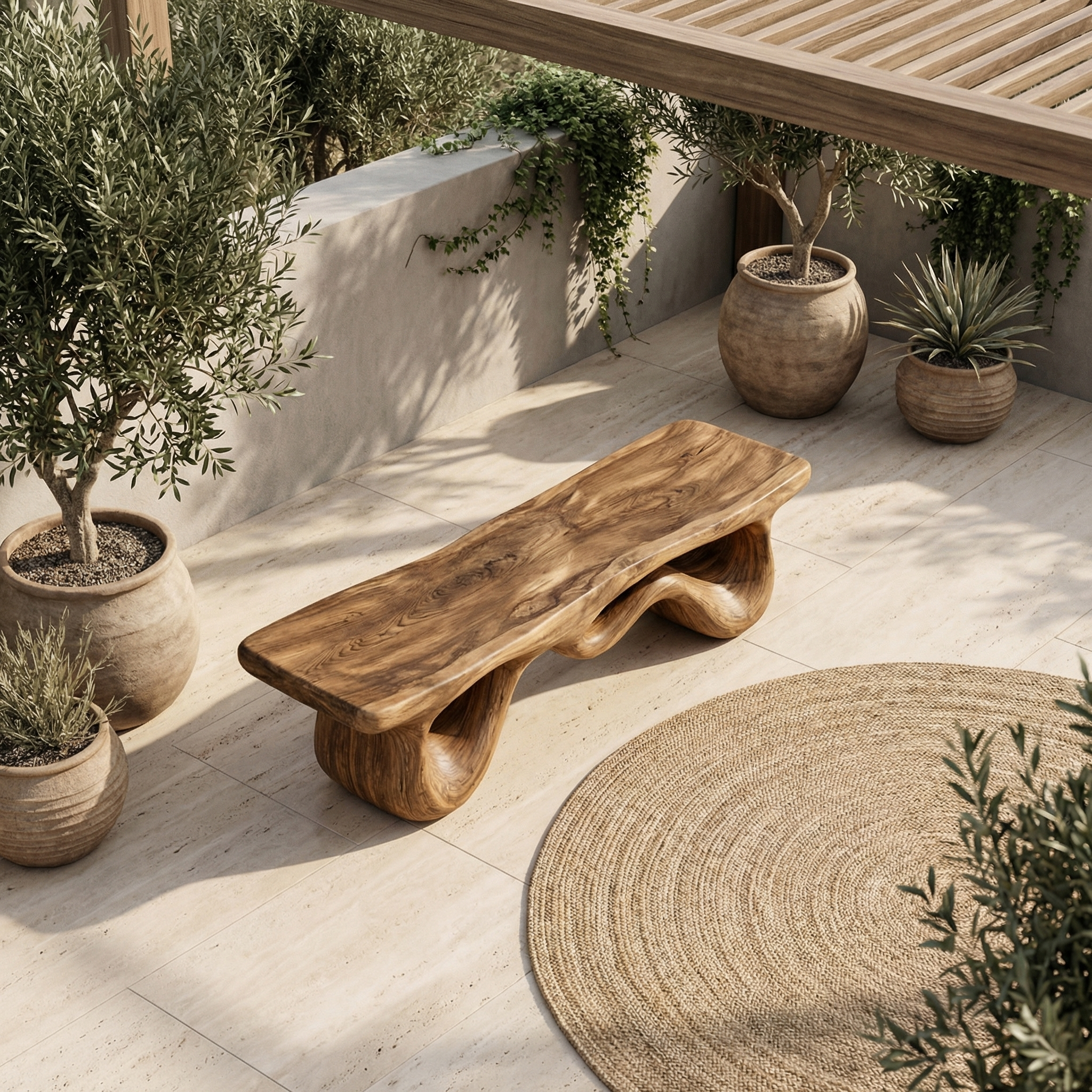 Contemporary Loop Bench Solid Wood Artistic Curved Base Entryway SINLHARS093