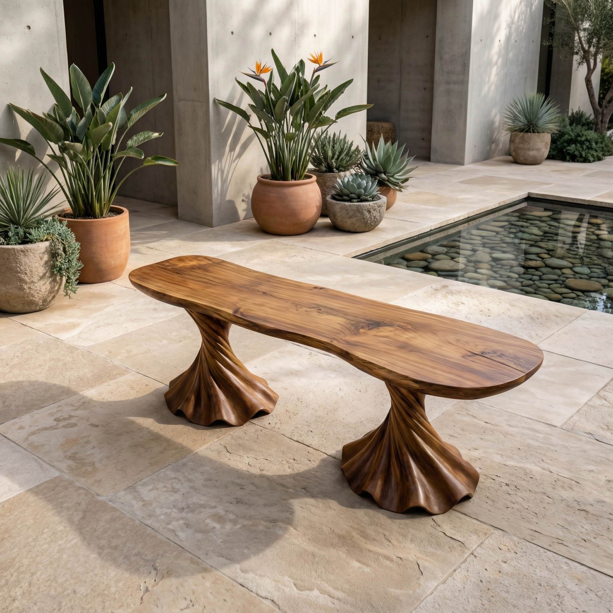 Rustic Bench Solid Wood Twisted Pedestal Base Entryway SINLHARS094