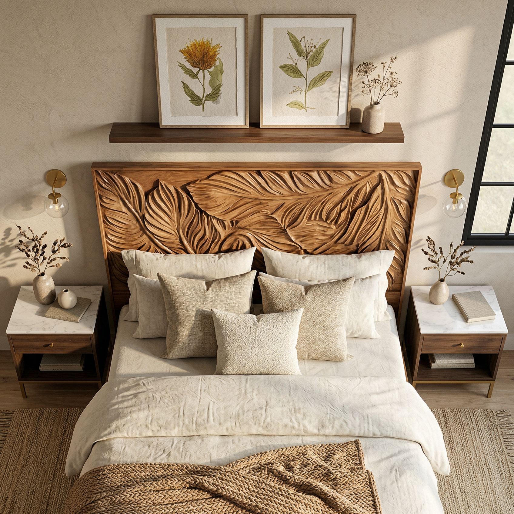 Coastal Botanical Wood Headboard For Organic Bedroom Decor SILDTTRHB007