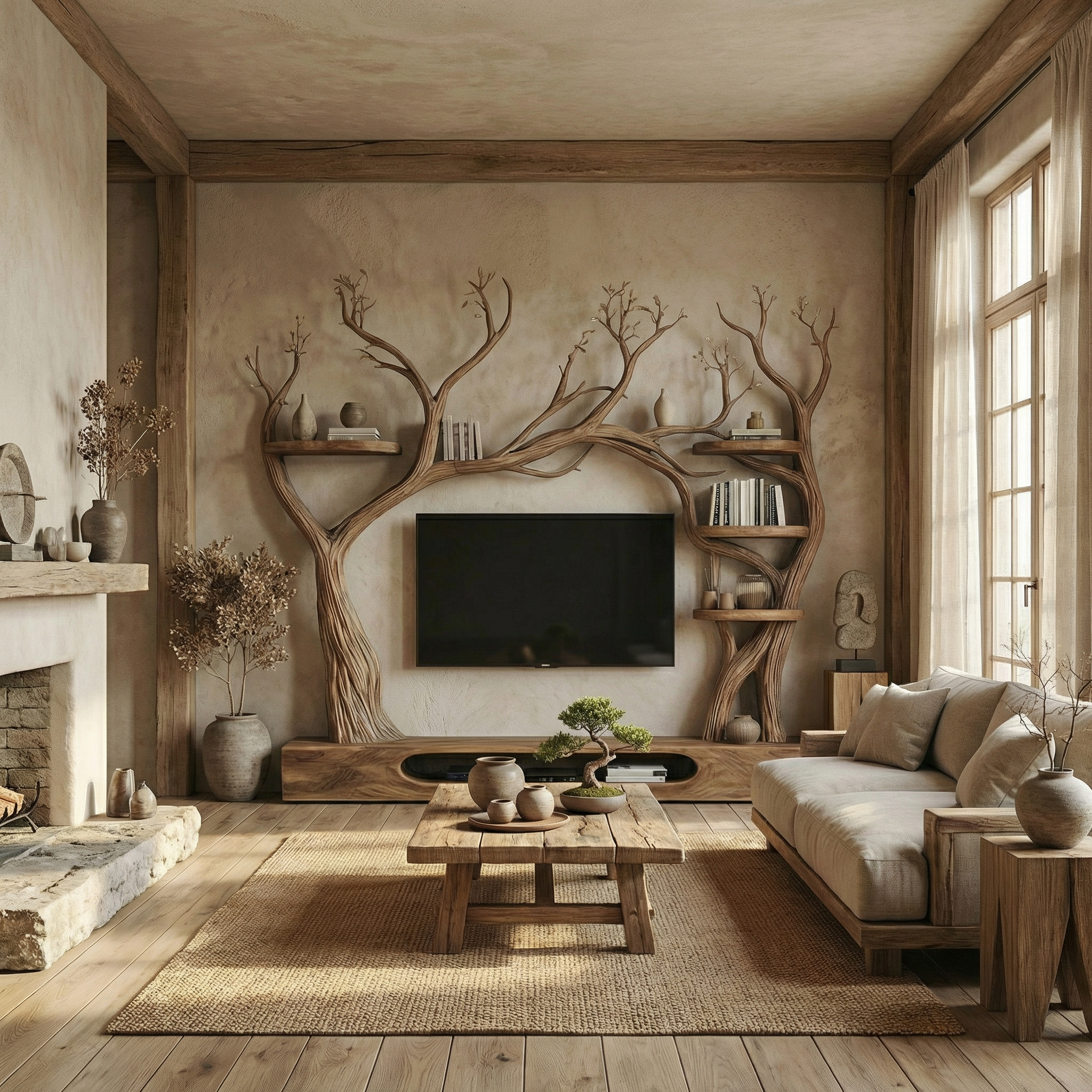 Rustic Tree Inspired TV Stand For Living Room And Interior Decor SINLSATB708