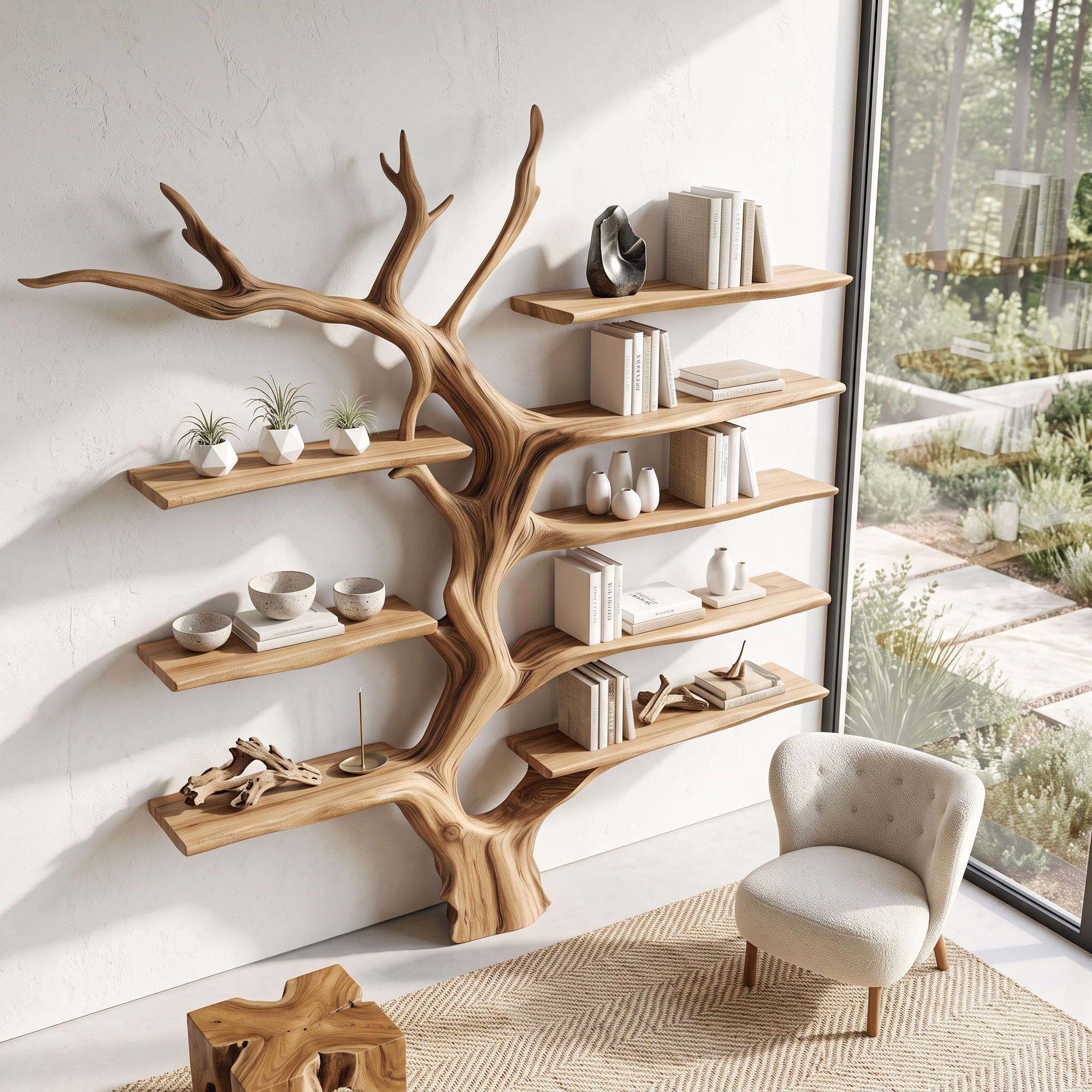 Sculptural Tree Bookcase Artistic Wooden Wall Shelf SINLSATB176