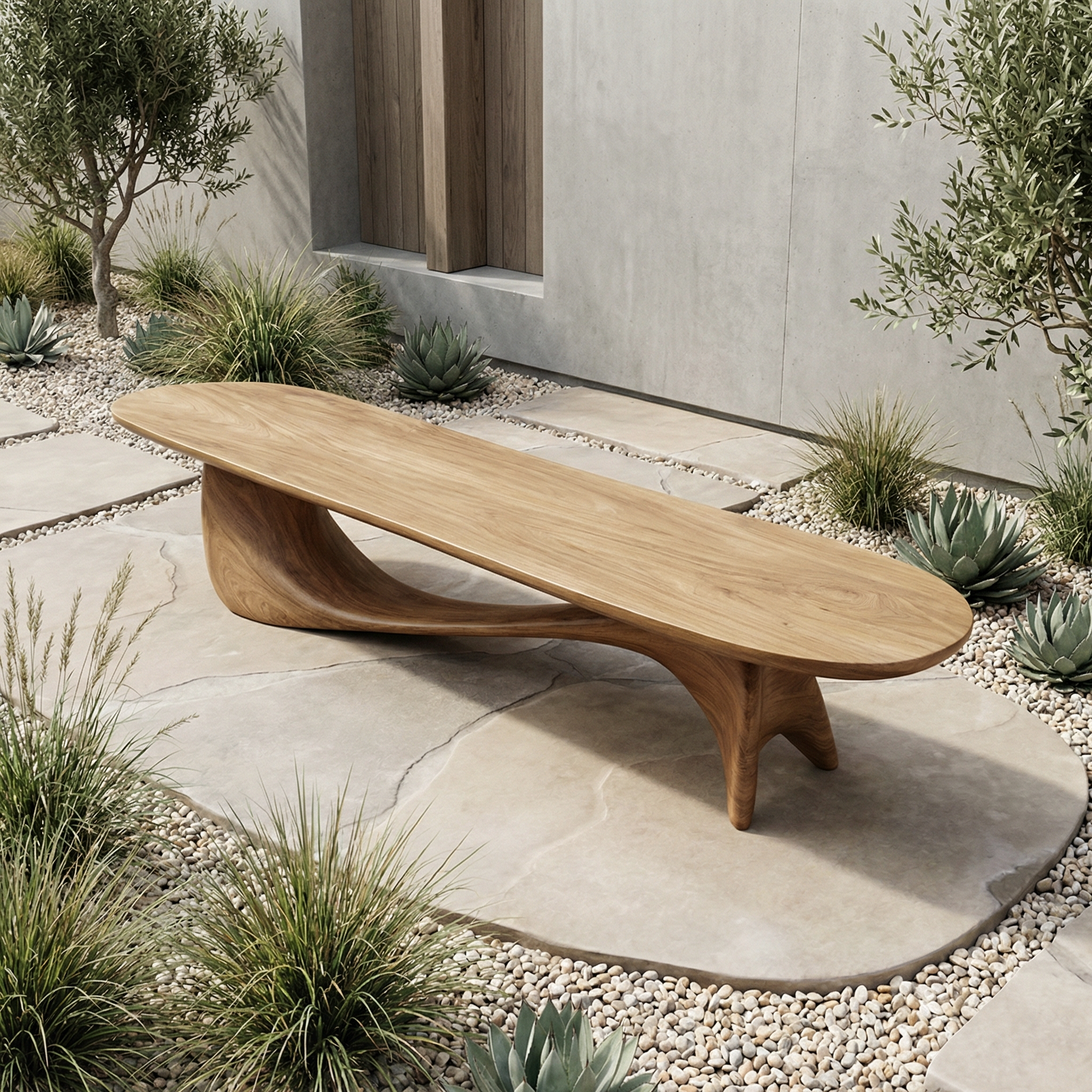 Organic Wave Bench Solid Wood Elegant Flowing Curve Design Garden And Outdoor Space SINLHARS097