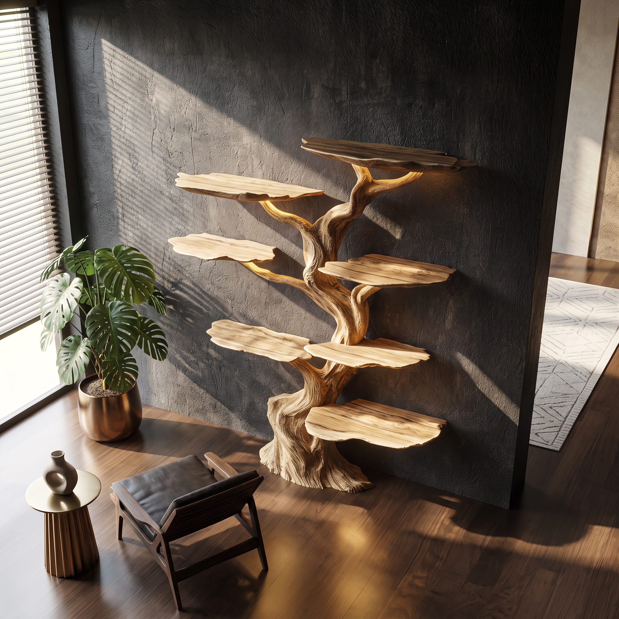 Modern Tree Bookshelf Wood Handmade Natural Gift SINLSATB191