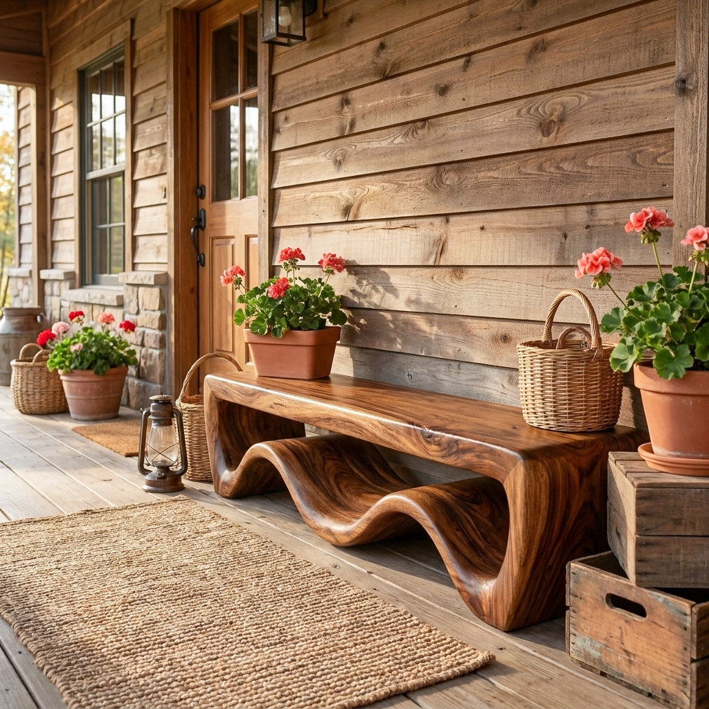 Modern Wooden Bench With Flowing Base For Hallway RTTHTTCHR100