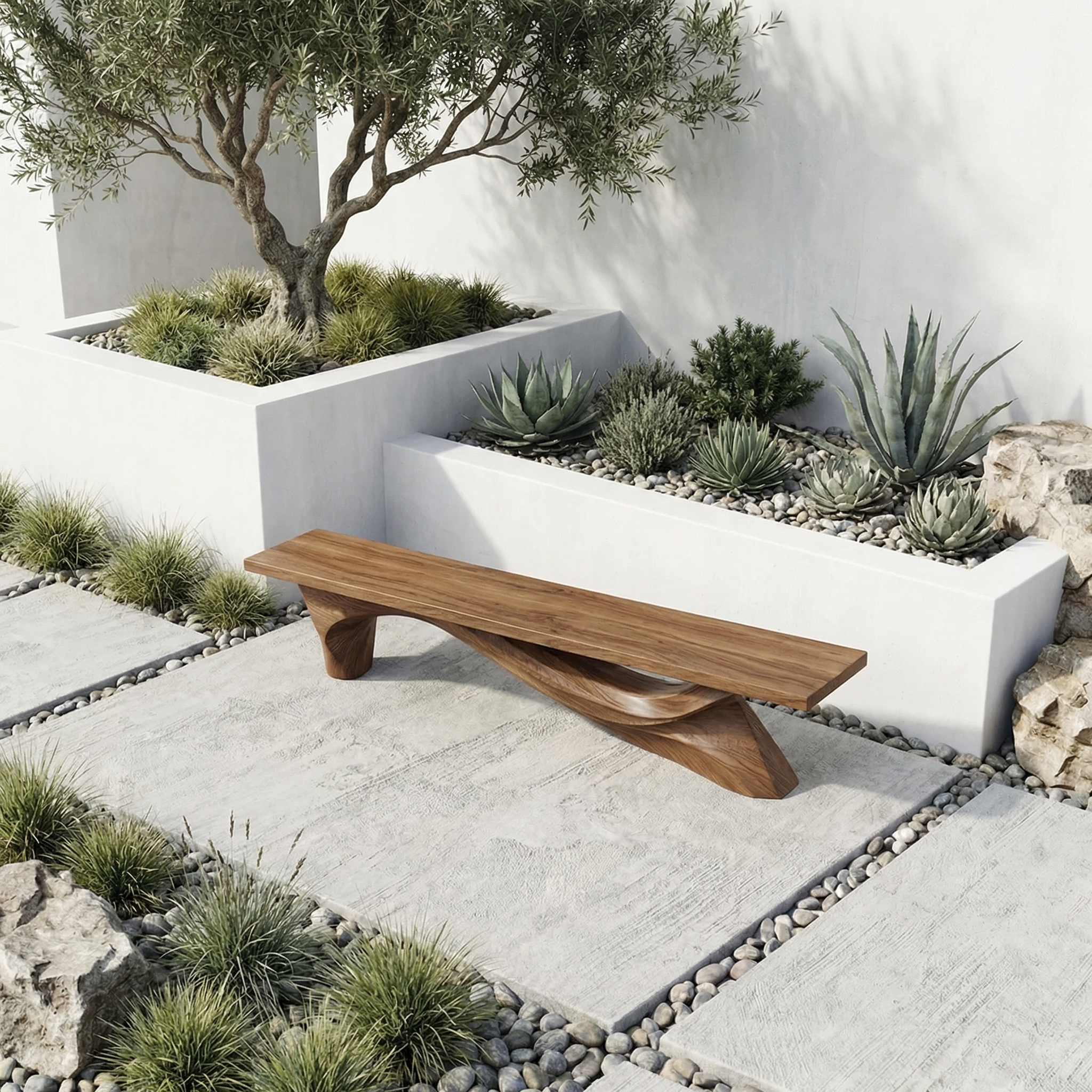 Modern Organic Bench Solid Wood Asymmetrical Wave Structure Hallway And Entryway SINLHARS098