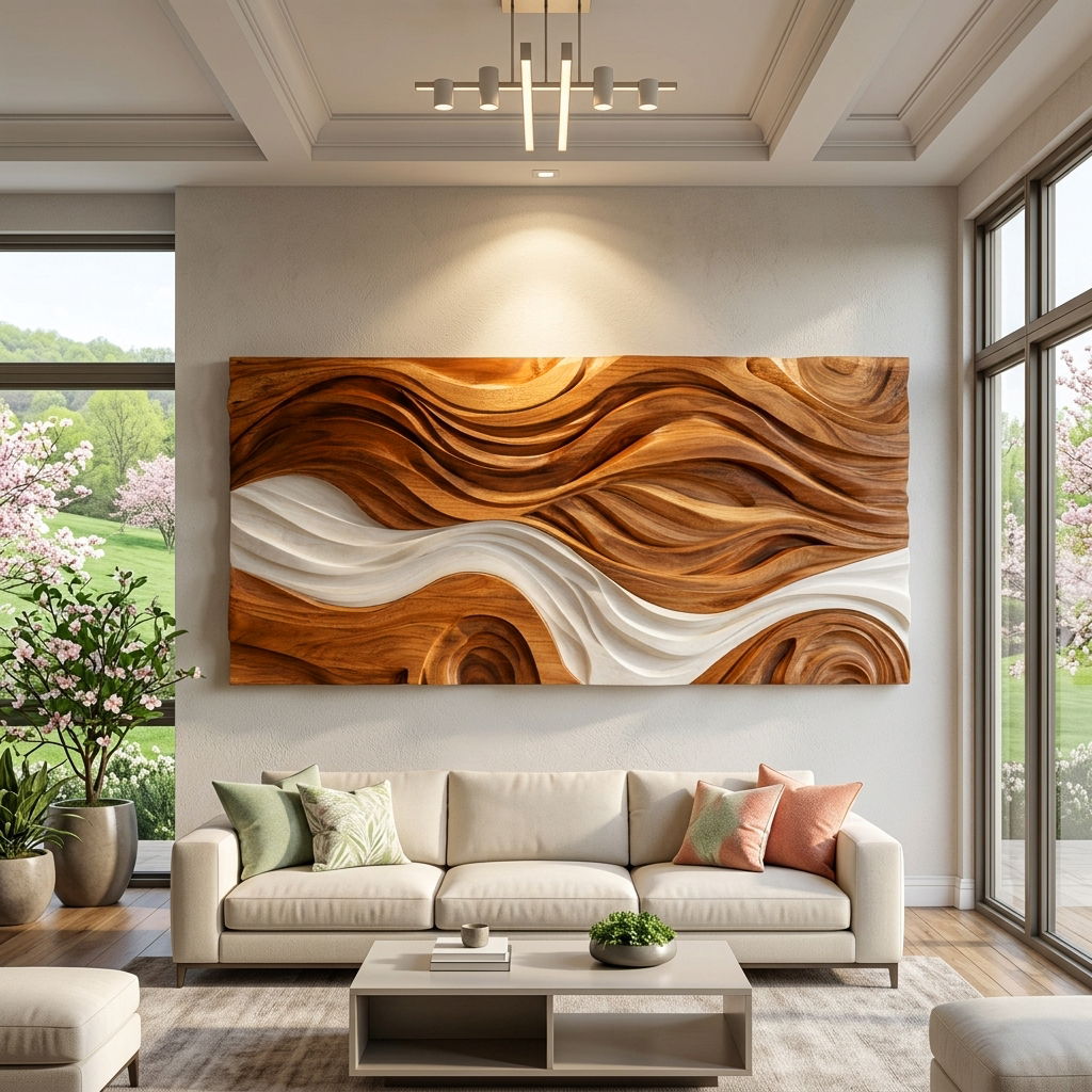 Modern Natural Wood Wall Art Wave Design For Living Room RTTHTTWA122