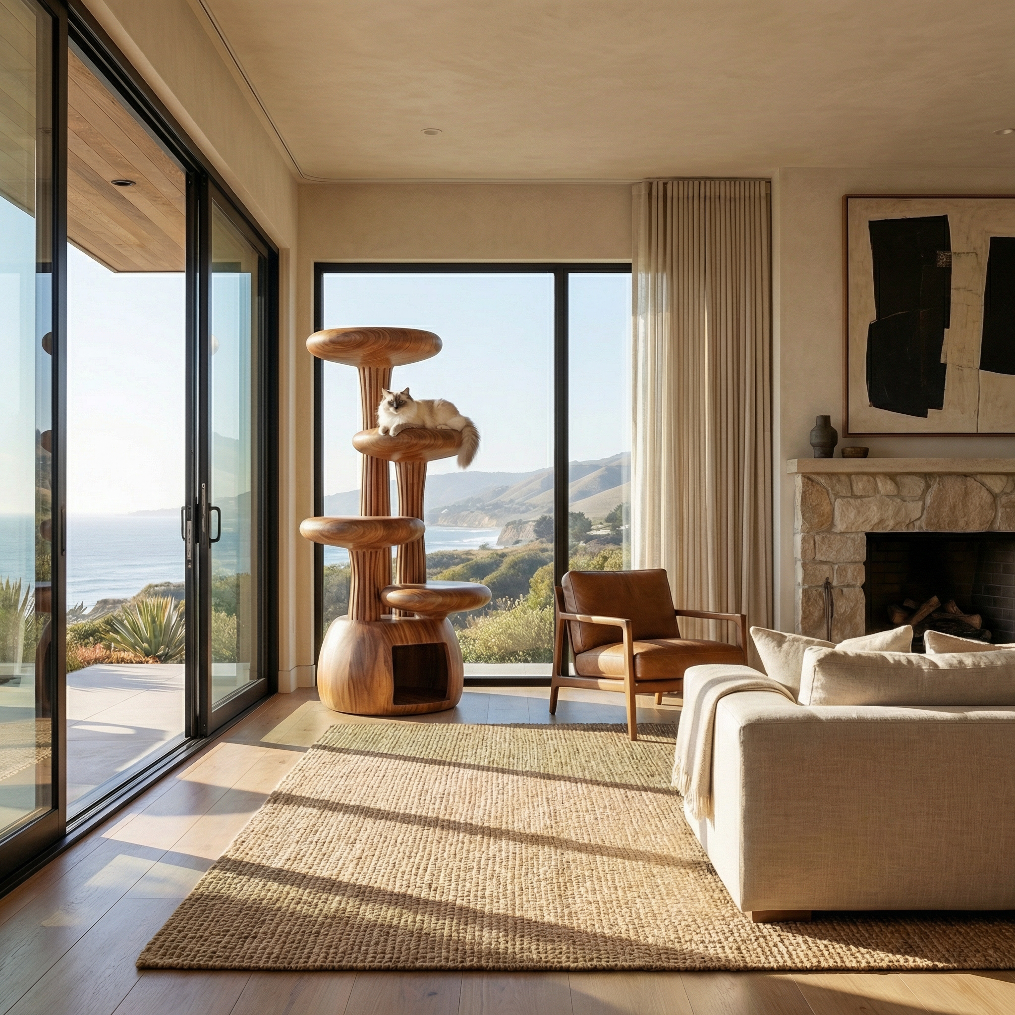 Modern Sculptural Cat Tree Tower For Living Room And Pet Area SINLSATT125