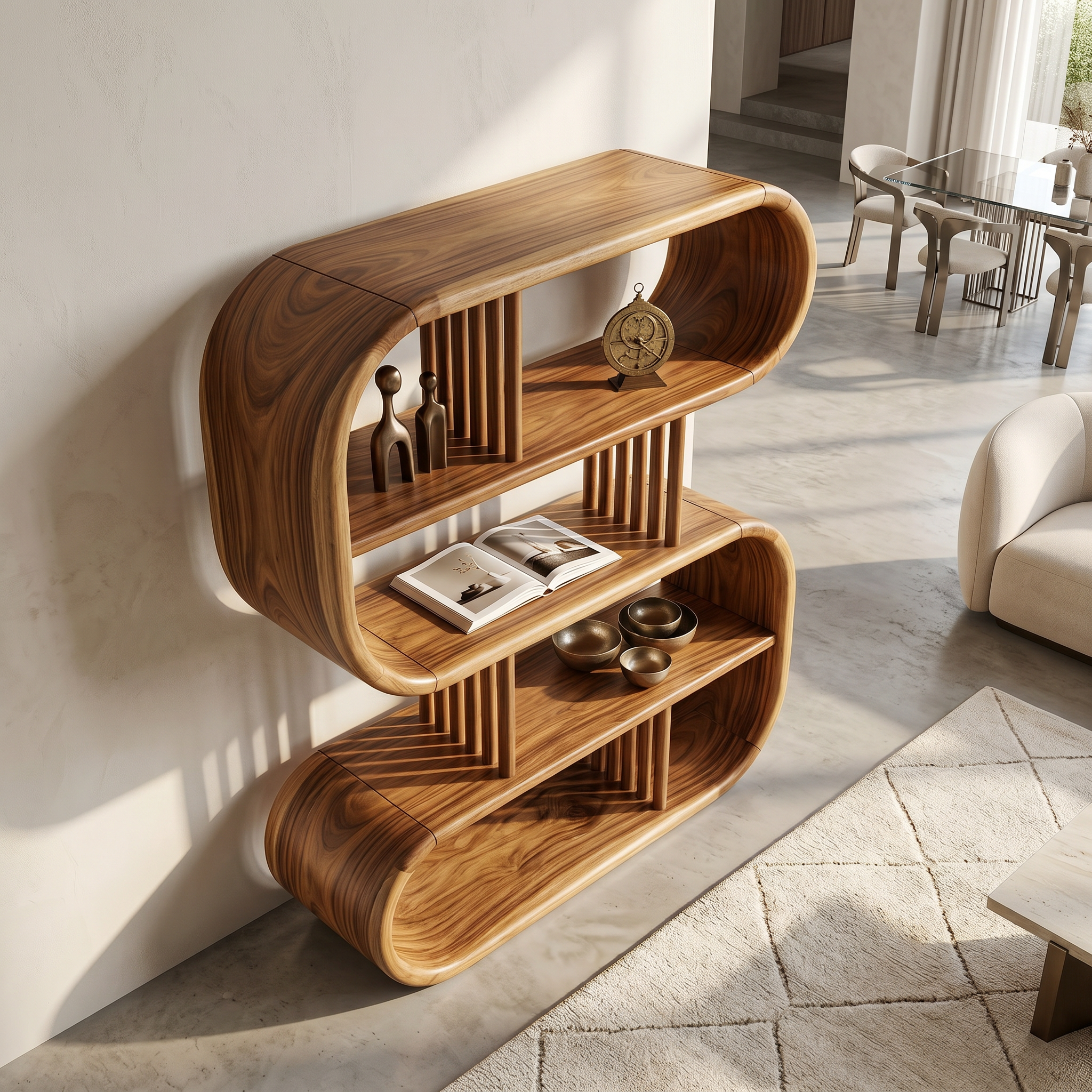 Elegant Curved Wooden Bathroom Shelf With Spa Inspired Design SILDTTRBS058