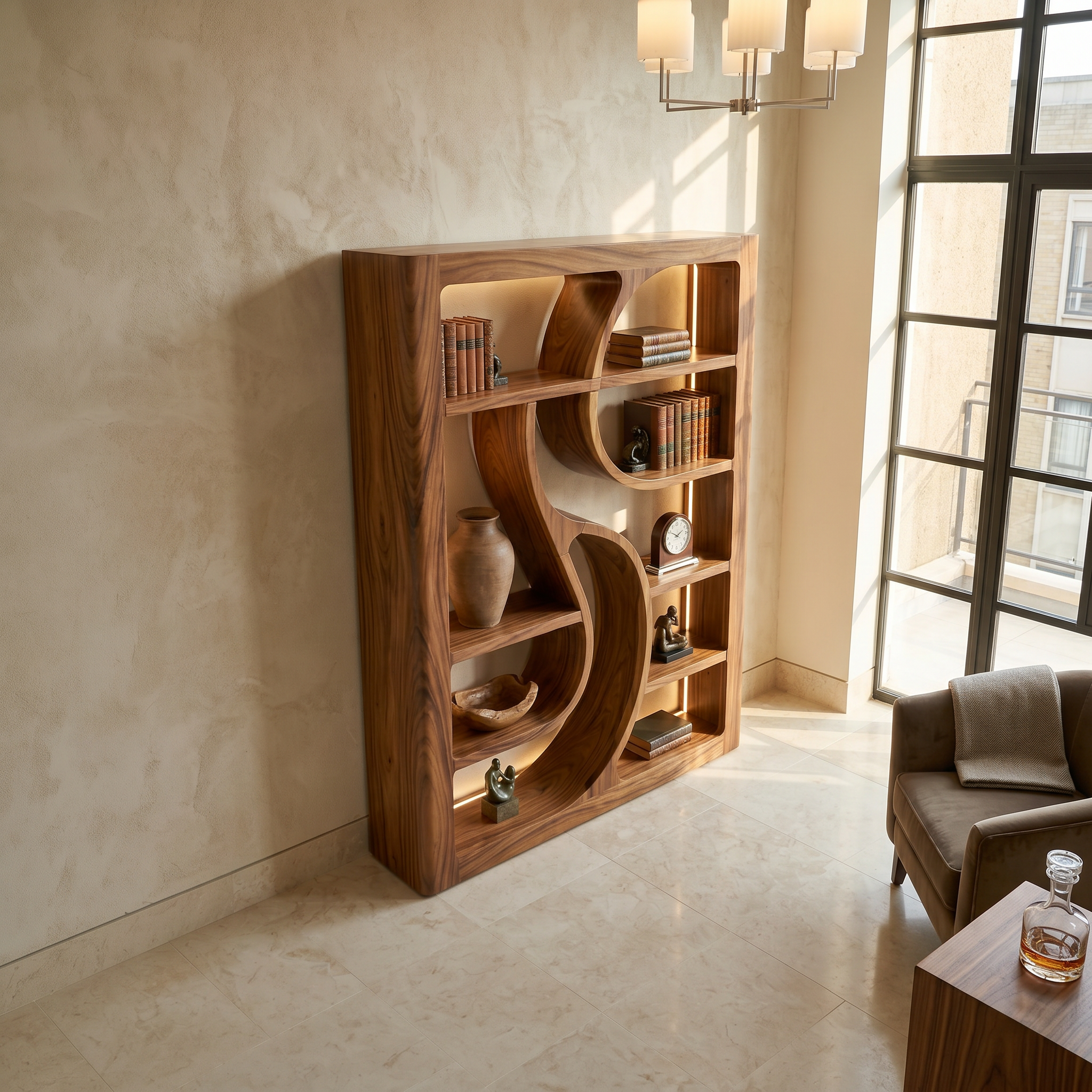 Luxury Wooden Bookshelf Featuring Ambient LED Shelving SILDTTRBS036