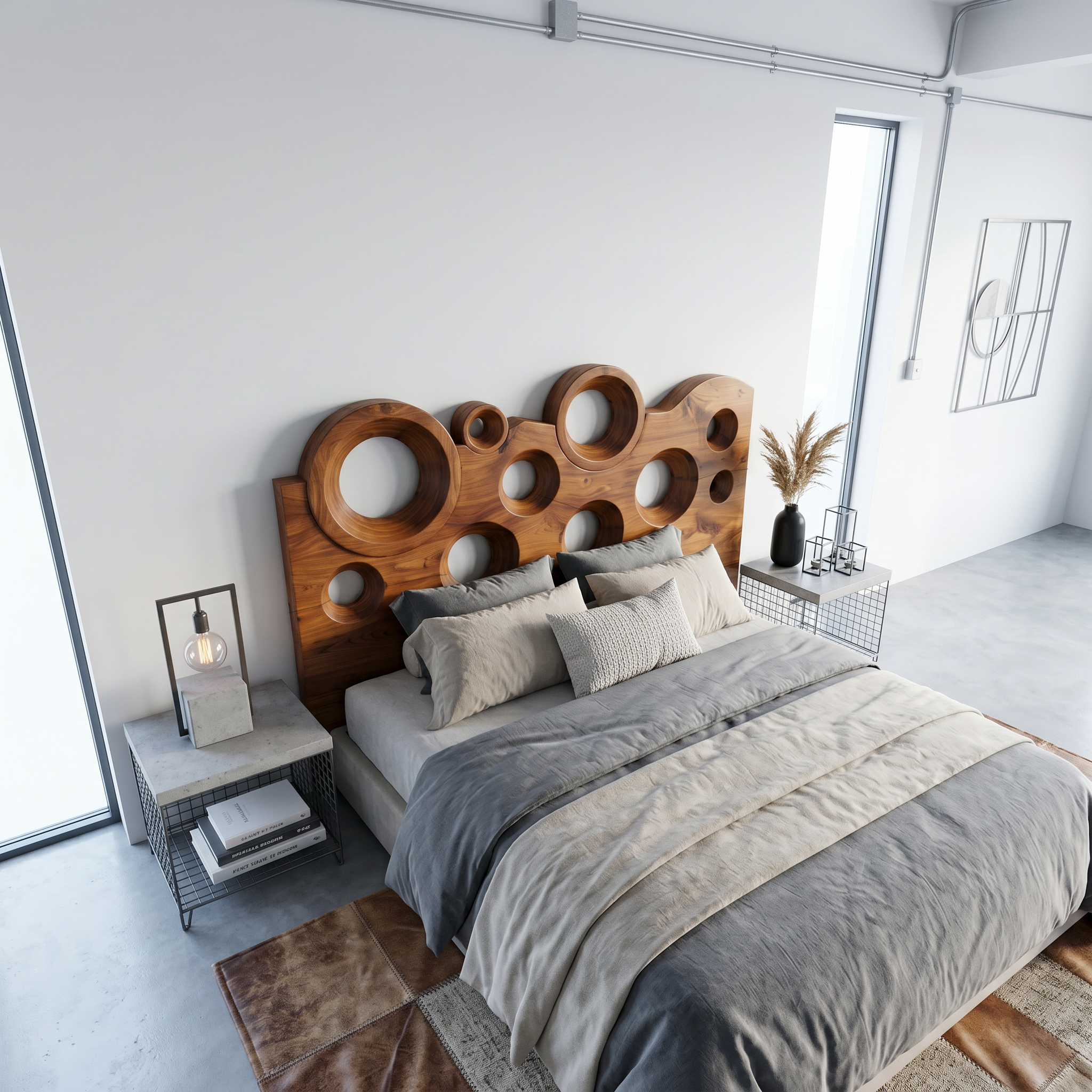 Modern Circular Cutout Headboard Solid Wood Bed Headboard For Bedroom SINLSAHB037