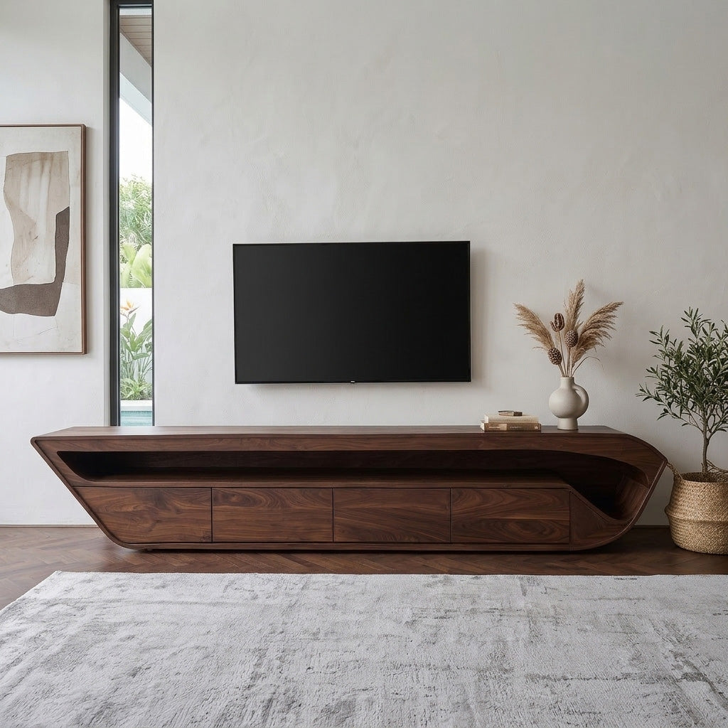 Modern Sculptural TV Console With Drawer For Living Room SITHHNTVC028