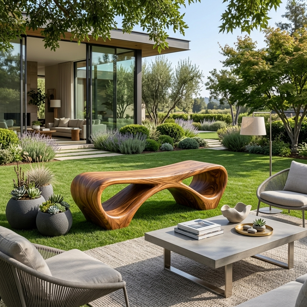 Modern Sculptural Outdoor Bench With Curved Design For Garden SITHTTGDB006