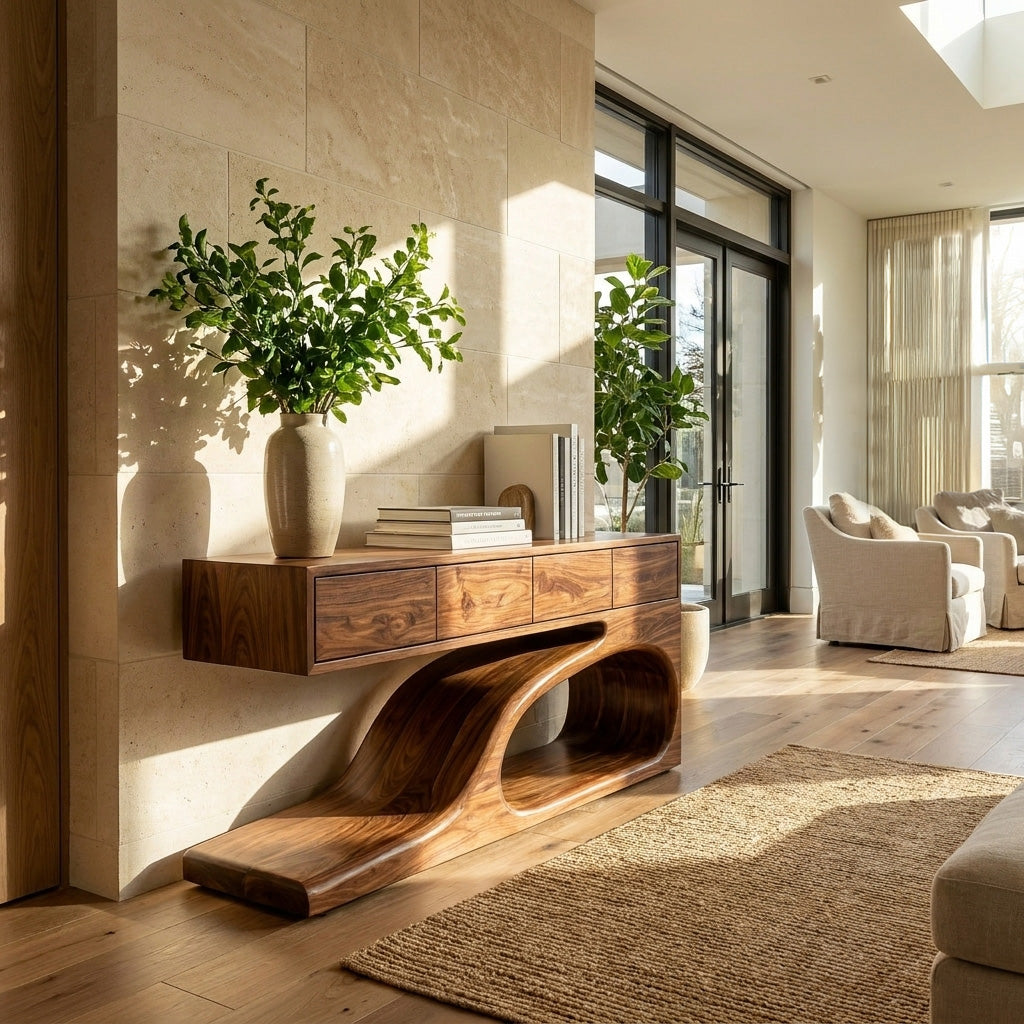 Contemporary Wooden Console Table With Unique Base For Living RTTHHNCS036